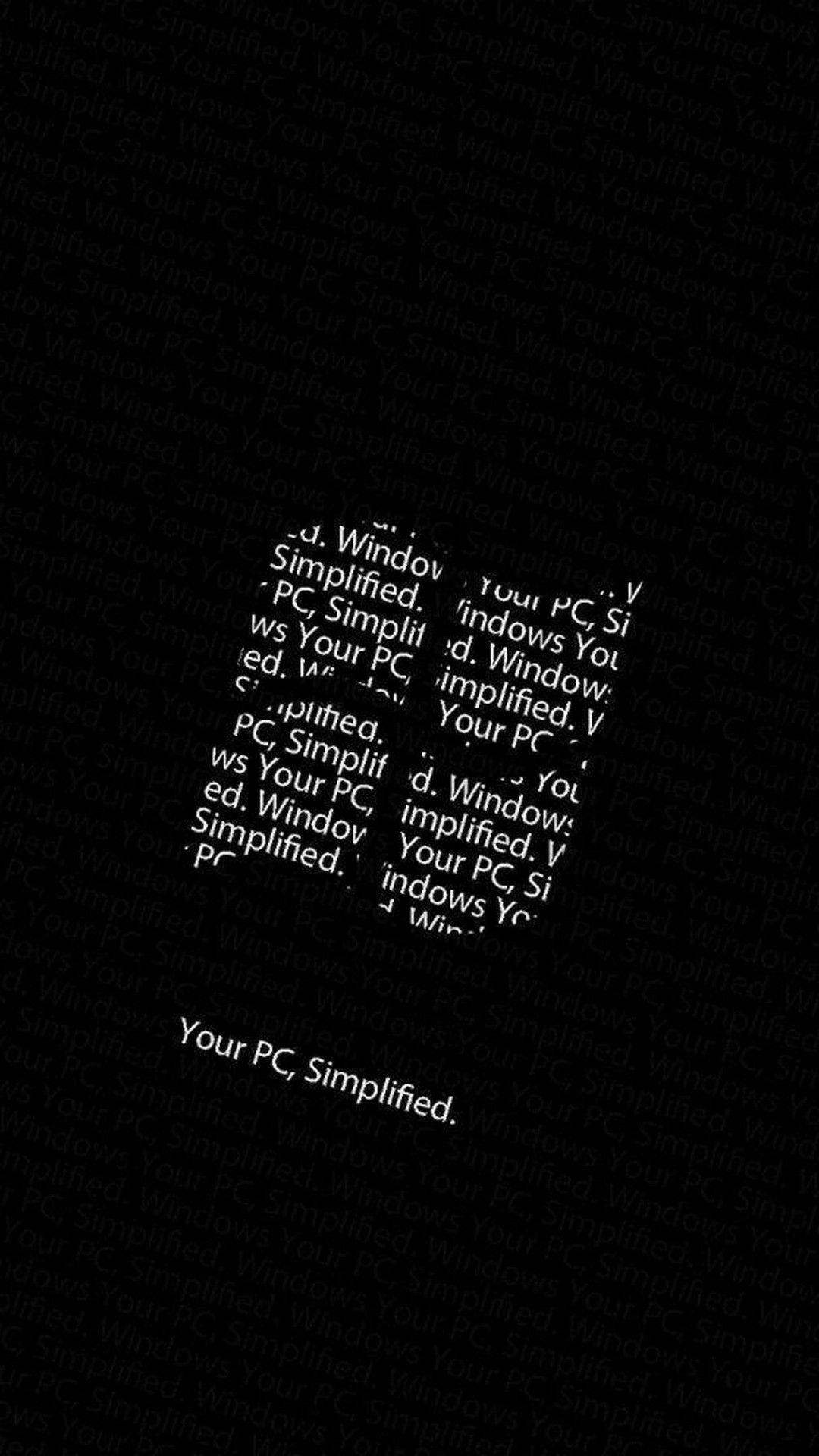 在黑色背景上由重複文字形成的Windows標誌。