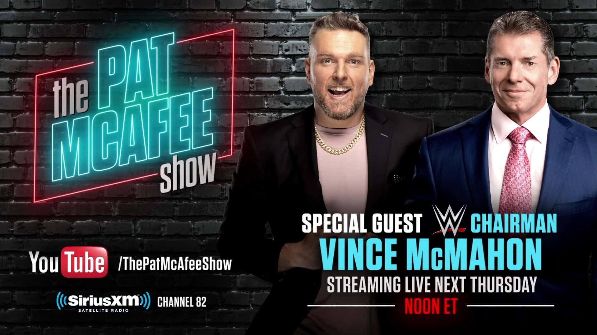 The Pat McAfee Show 的兩位主持人與WWE主席Vince McMahon一起宣傳直播。