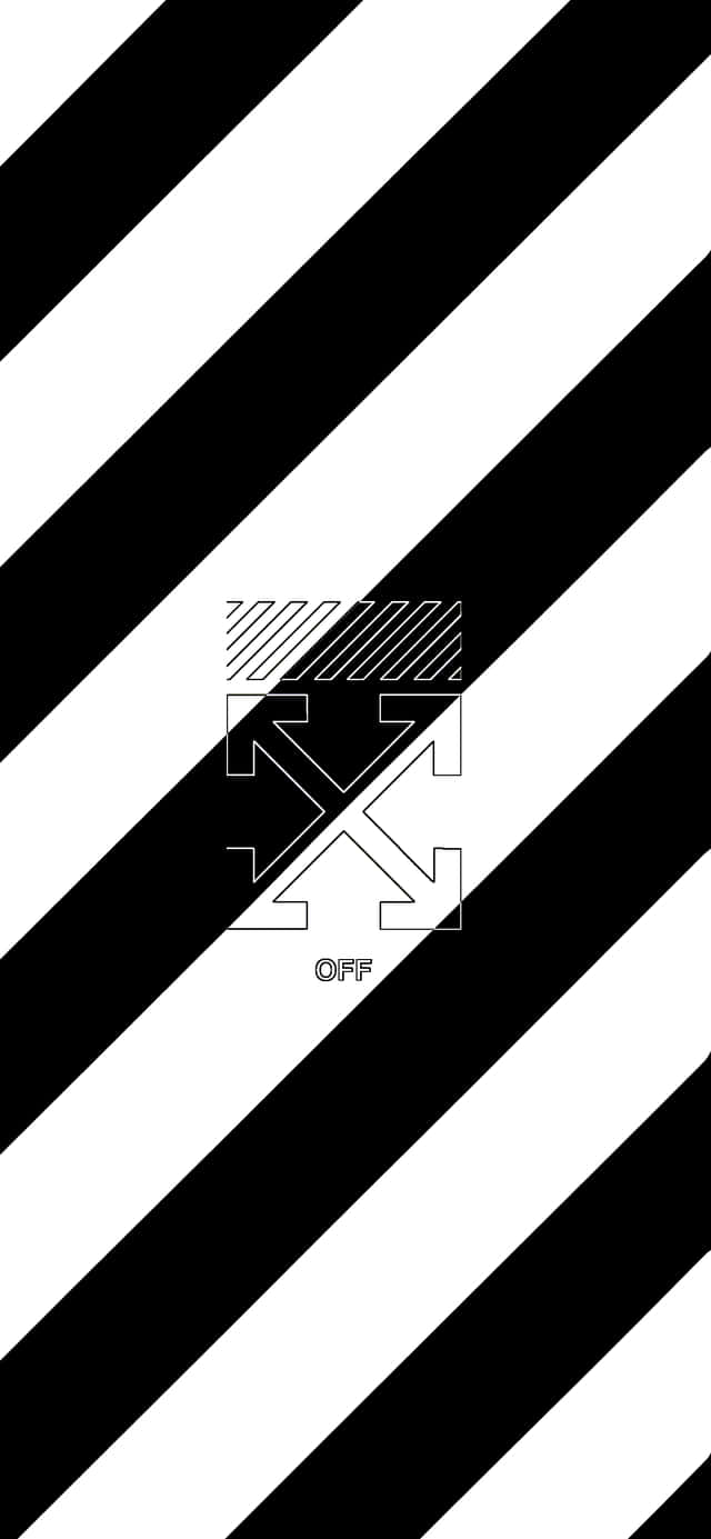 黑白對角線條紋背景，中央為 Off White 標誌。