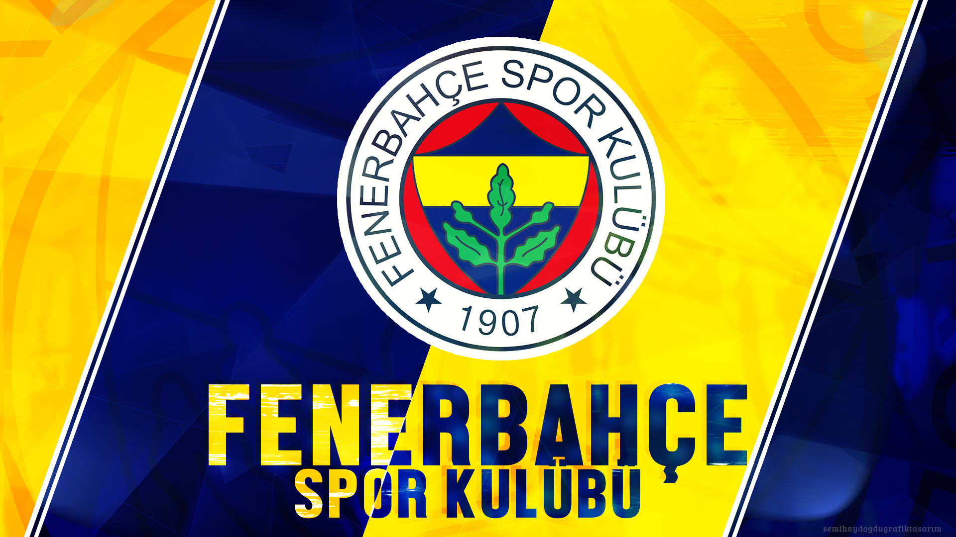 Fenerbahçe Spor Kulübü 足球會標誌和名稱在藍色和黃色背景上。