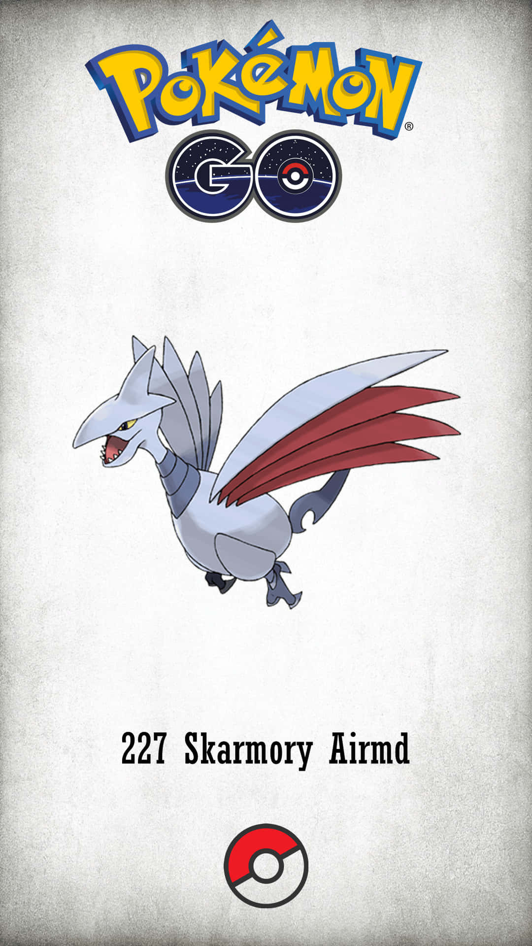 來自Pokémon GO的Skarmory寶可夢，紅色翅膀和灰色身體，背景為紋理。