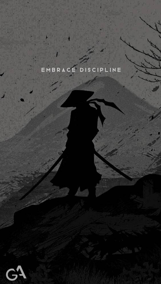 山頂武士剪影，文字：擁抱紀律