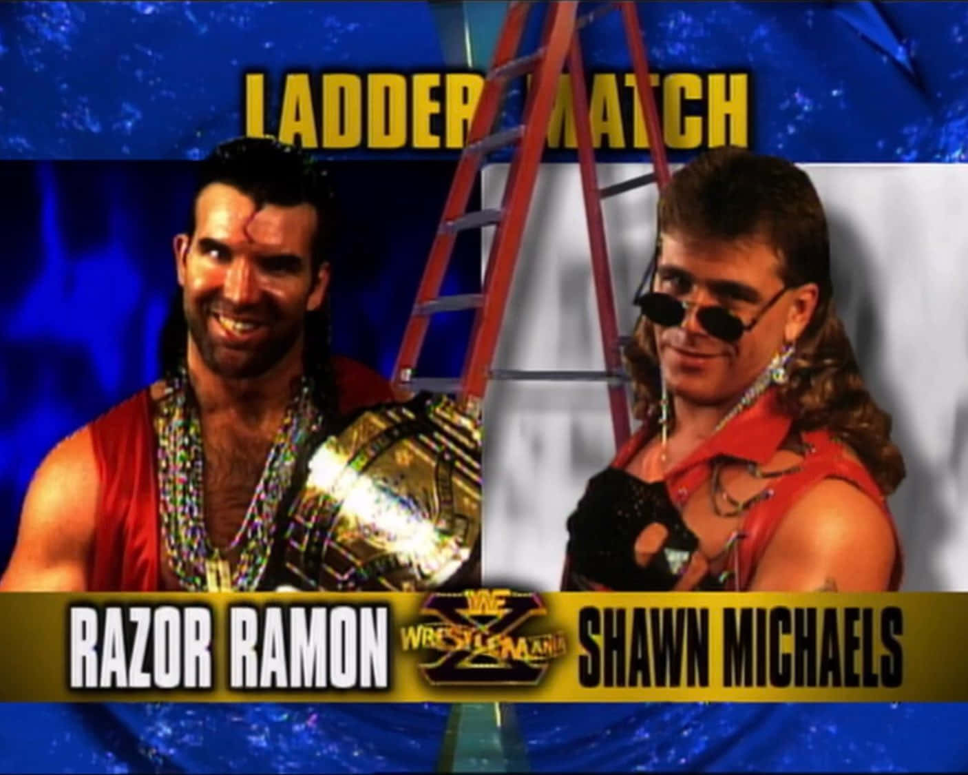 WWE摔角手Razor Ramon和Shawn Michaels的梯子賽宣傳照。