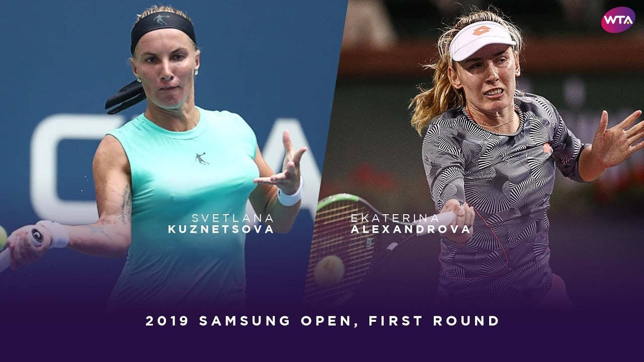 兩名女網球運動員在2019年三星公開賽上進行職業比賽。