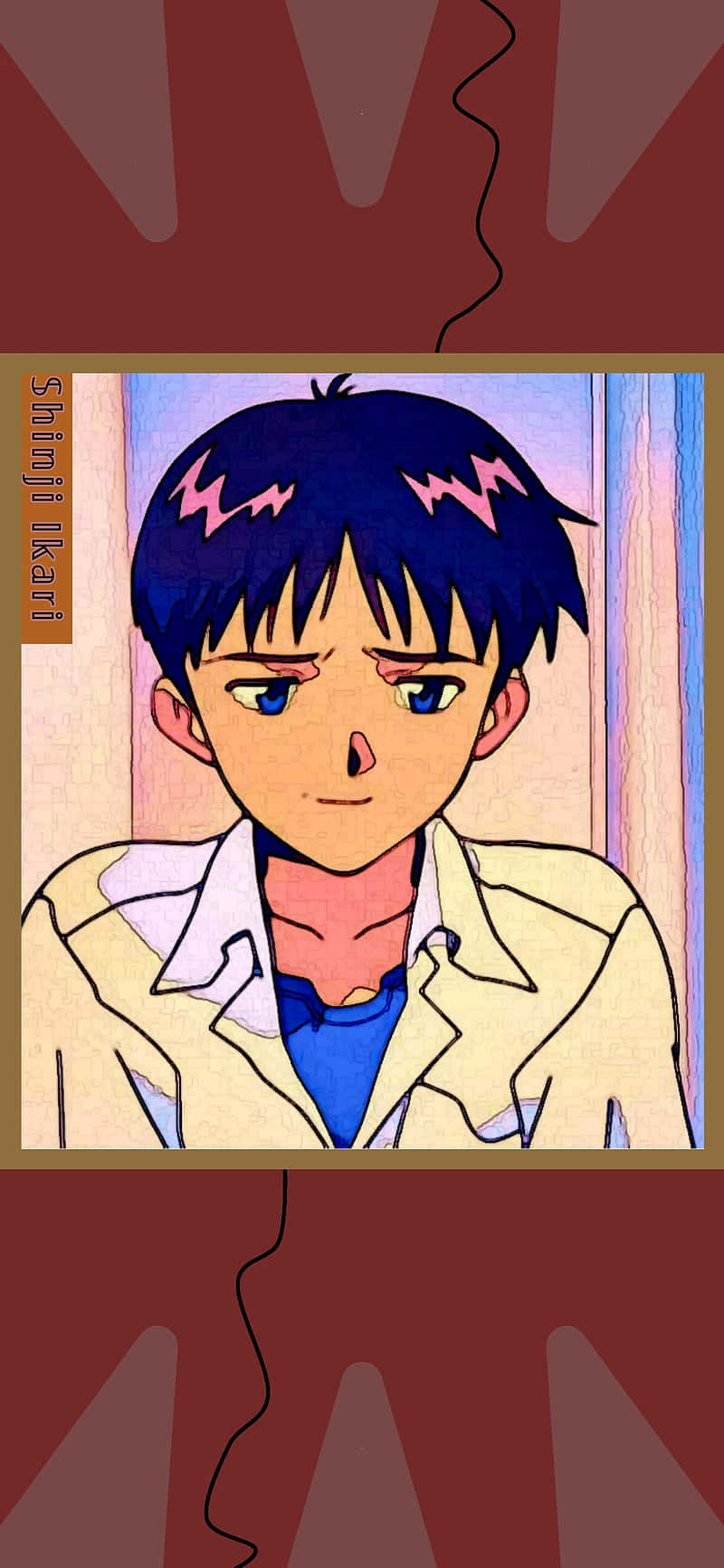 動漫男孩，藍色頭髮和粉紅色閃電標記，穿著米色外套和藍色襯衫。