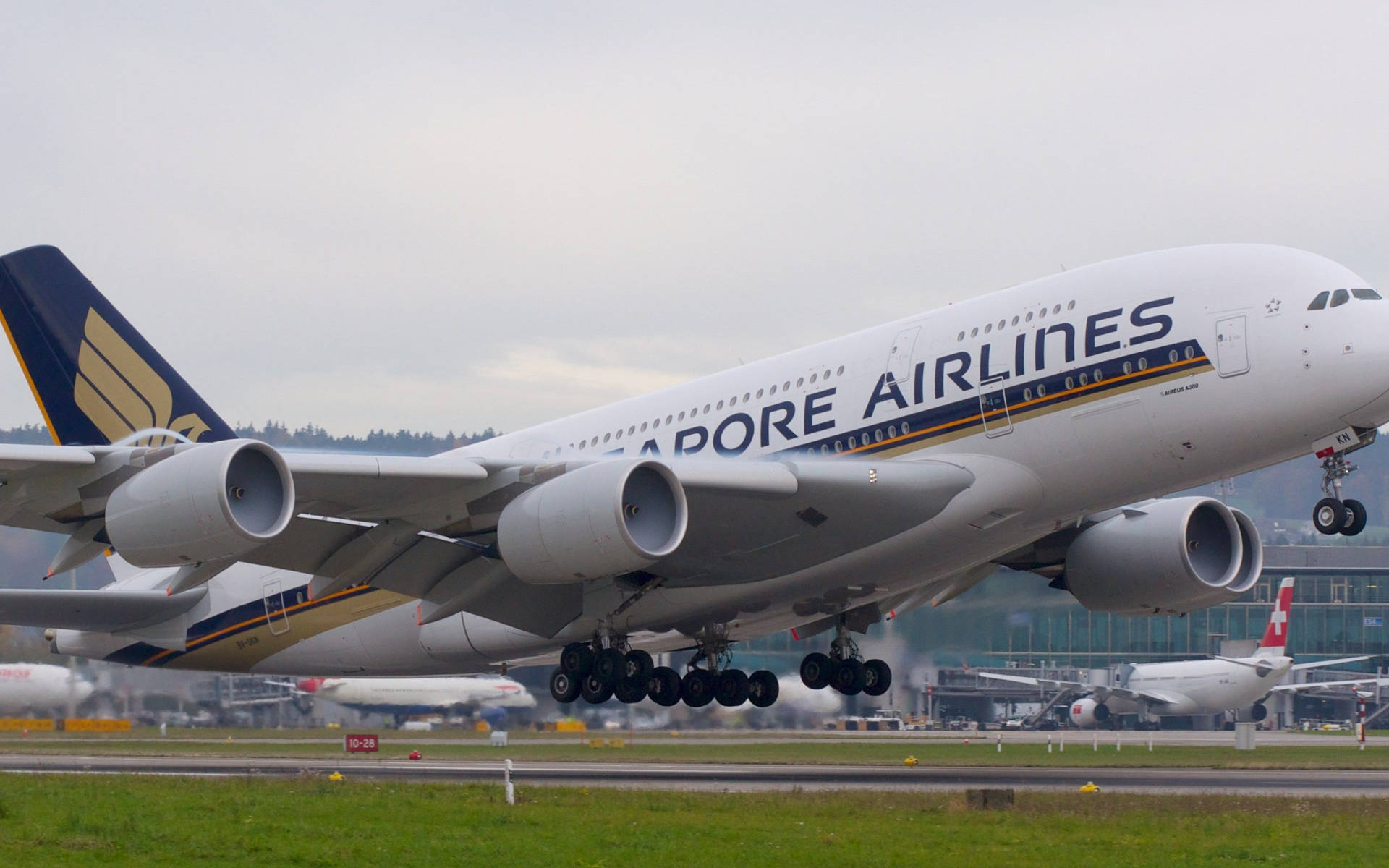 新加坡航空空中巴士A380從跑道起飛