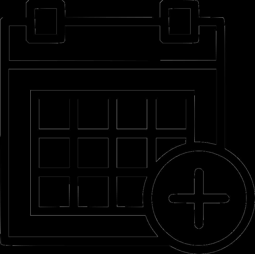 新增事件日曆圖示 壁紙 — 一個極簡風格的白色線條日曆圖標，上面疊加了一個加號，背景為黑色。