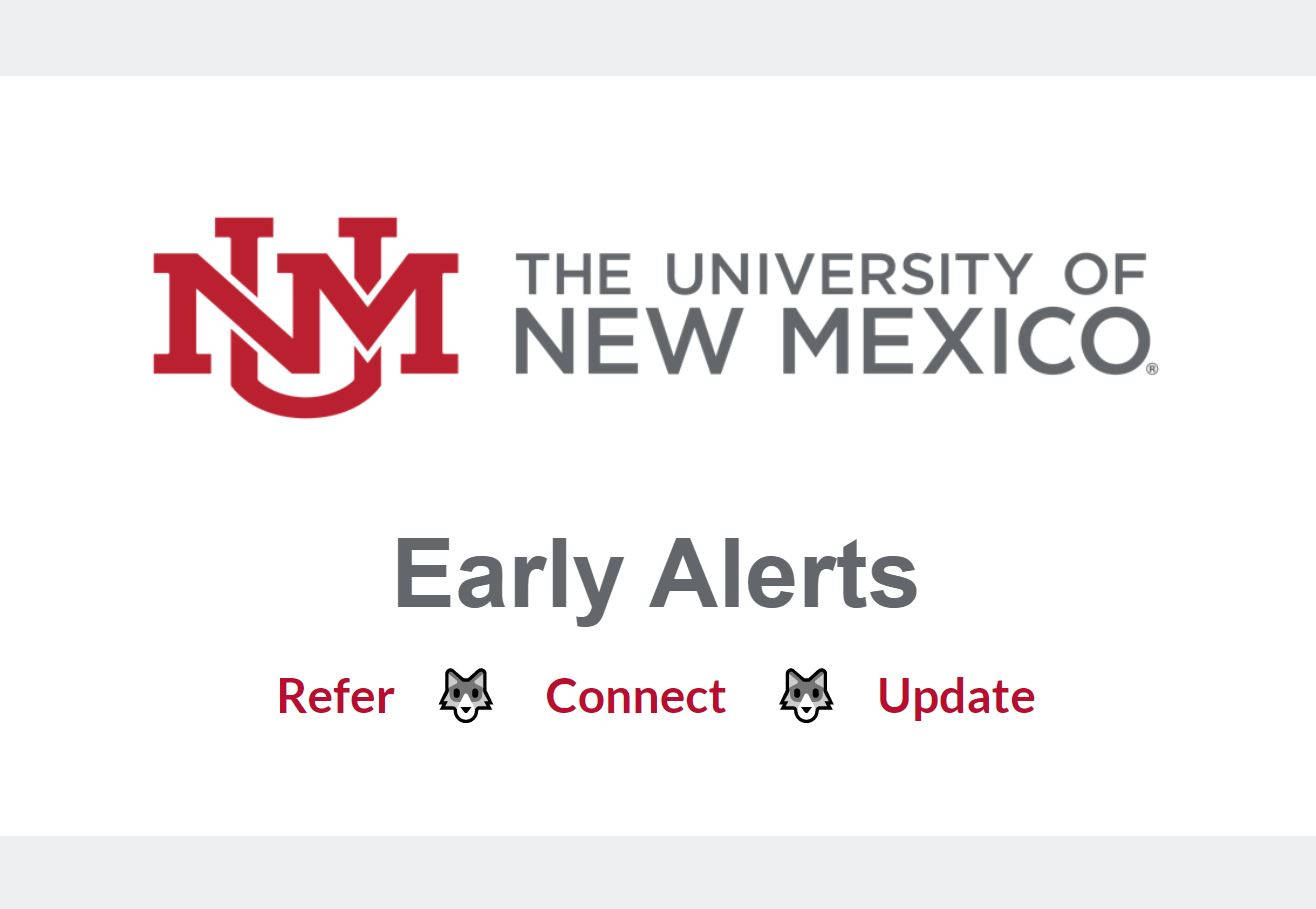 新墨西哥大學Early Alerts服務，帶有狼圖標，用於參考、連接和更新。