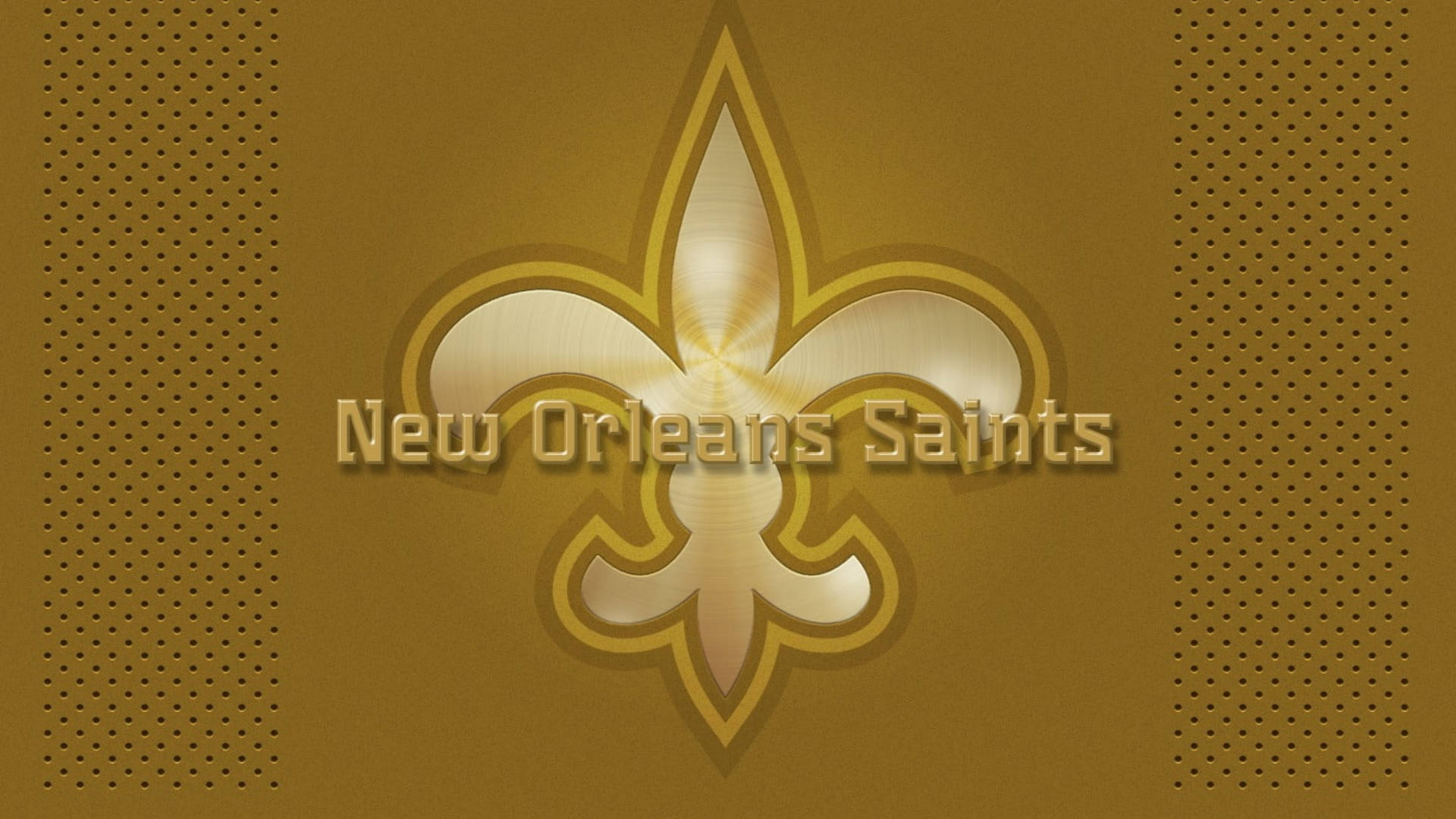New Orleans Saints 標誌在帶有穿孔側邊的紋理金色背景上。