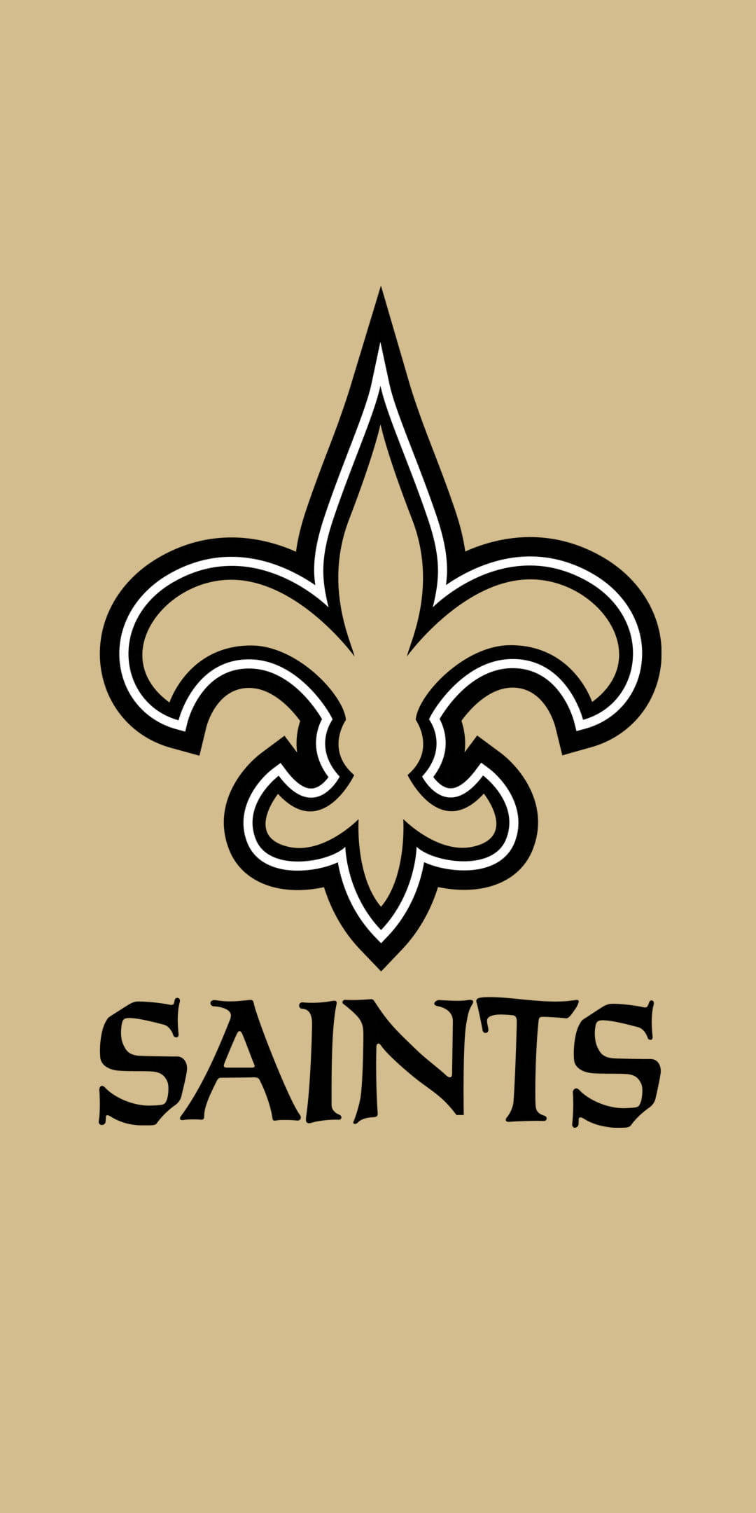 新奧爾良聖徒隊NFL隊徽 壁紙 — 大膽的黑白鳶尾花標誌，'SAINTS' 文字居中在純色棕褐色背景上。
