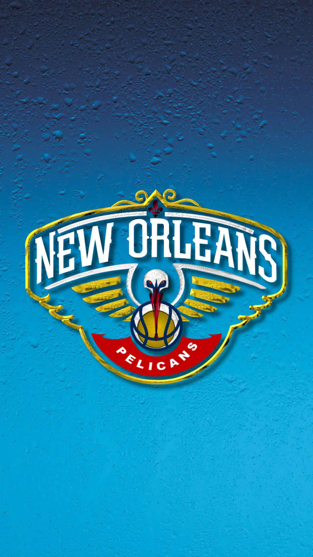 新奧爾良鵜鶘隊露珠圖案 壁紙 — 新奧爾良鵜鶘籃球標誌居中於帶有水滴的紋理藍色漸變背景上。