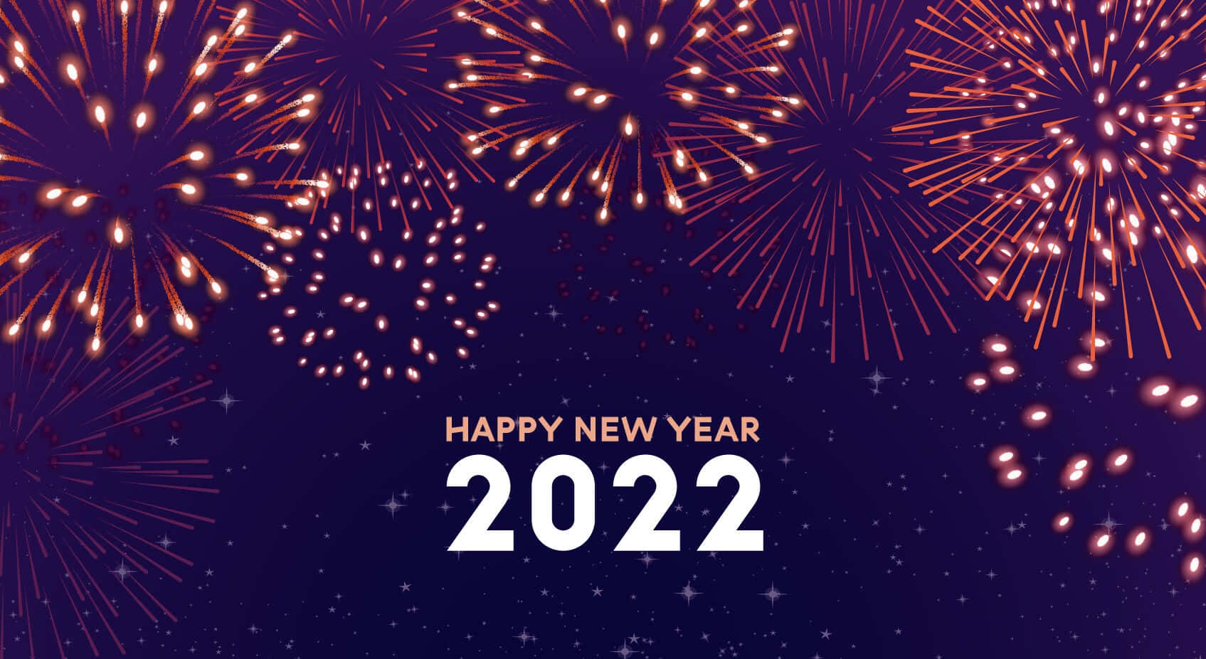 新年，新開始 壁紙 — 鮮豔的煙火在深紫色夜空中綻放，上方有慶祝2022新年的粗體白色文字。