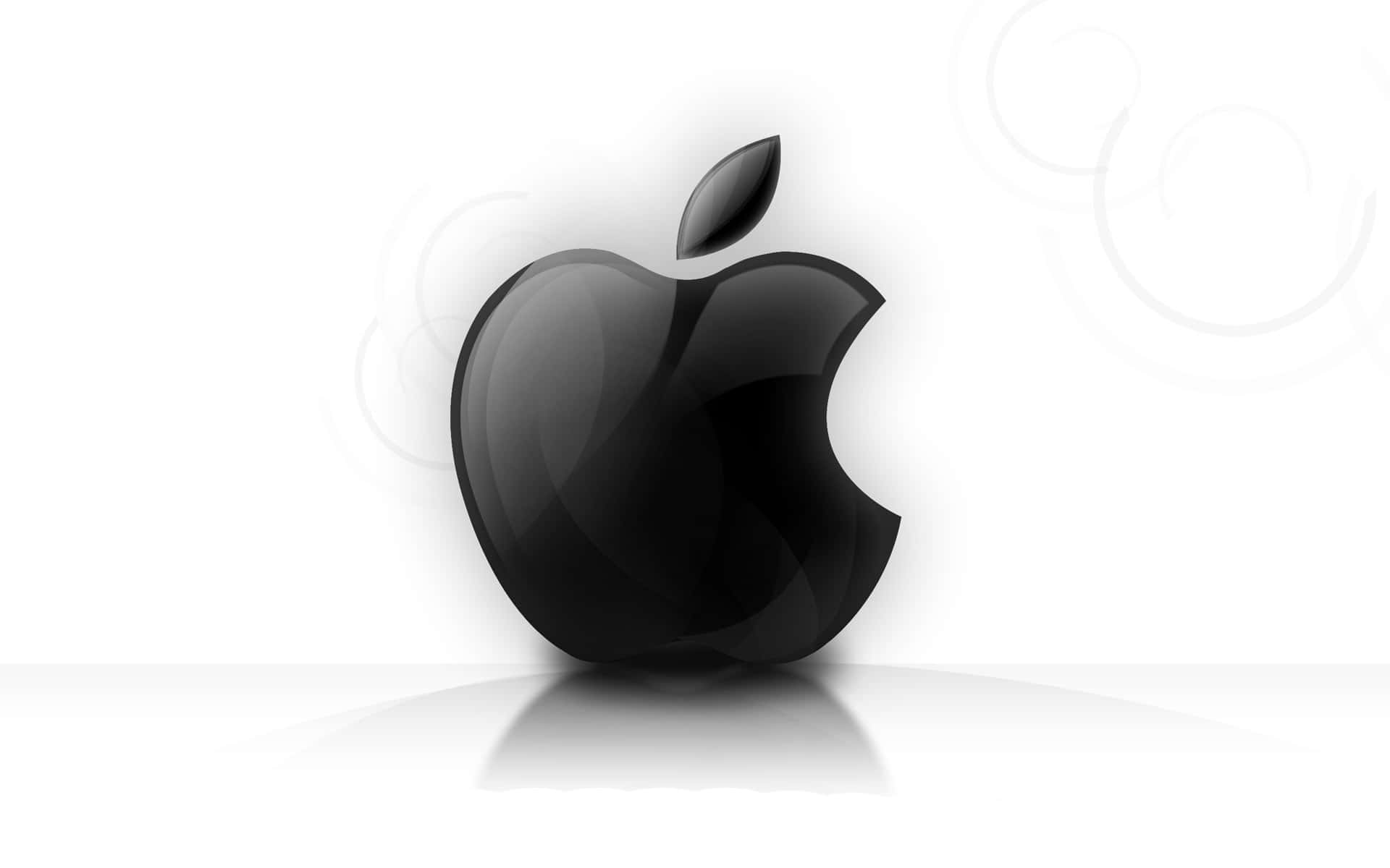 白色背景上的黑色Apple標誌，帶有反射和柔和陰影。