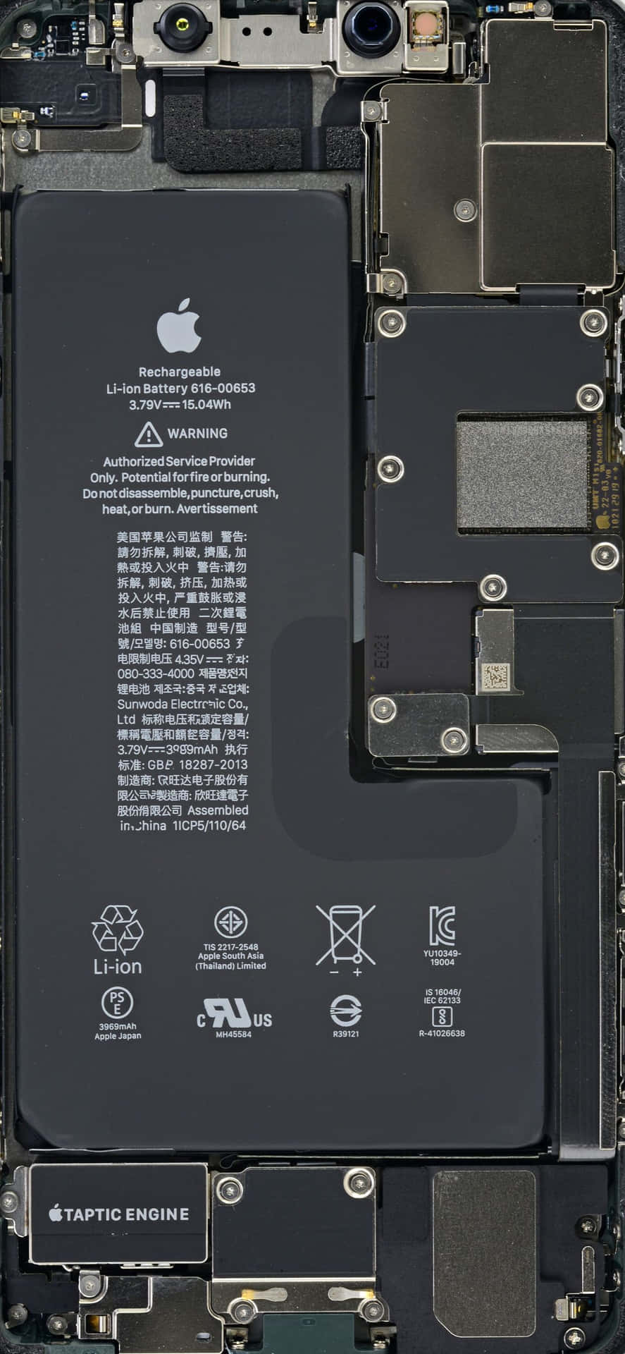 顯示電池和 Taptic Engine 的 iPhone 內部