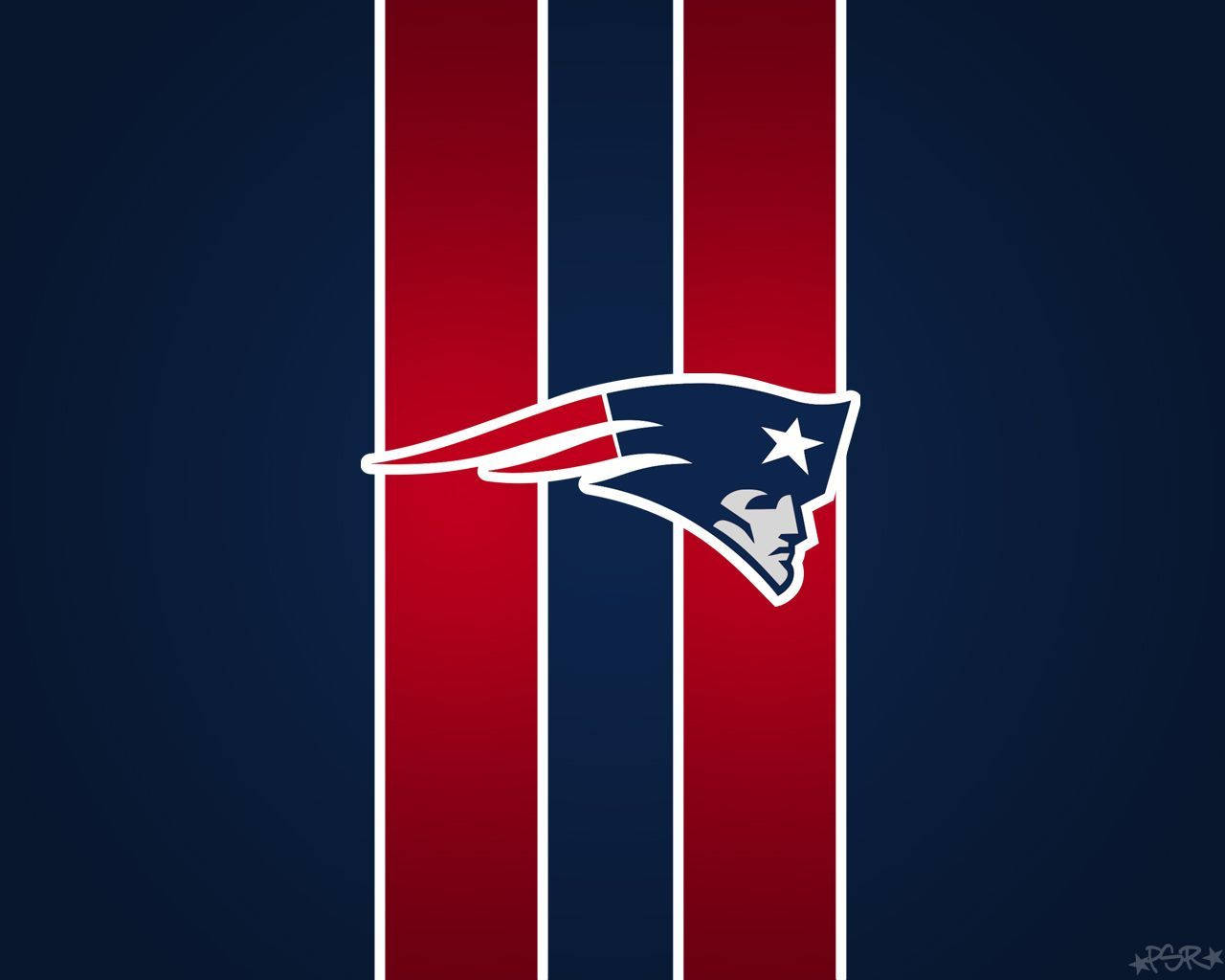 新英格蘭愛國者隊NFL美式足球隊標誌在紅藍條紋背景上。