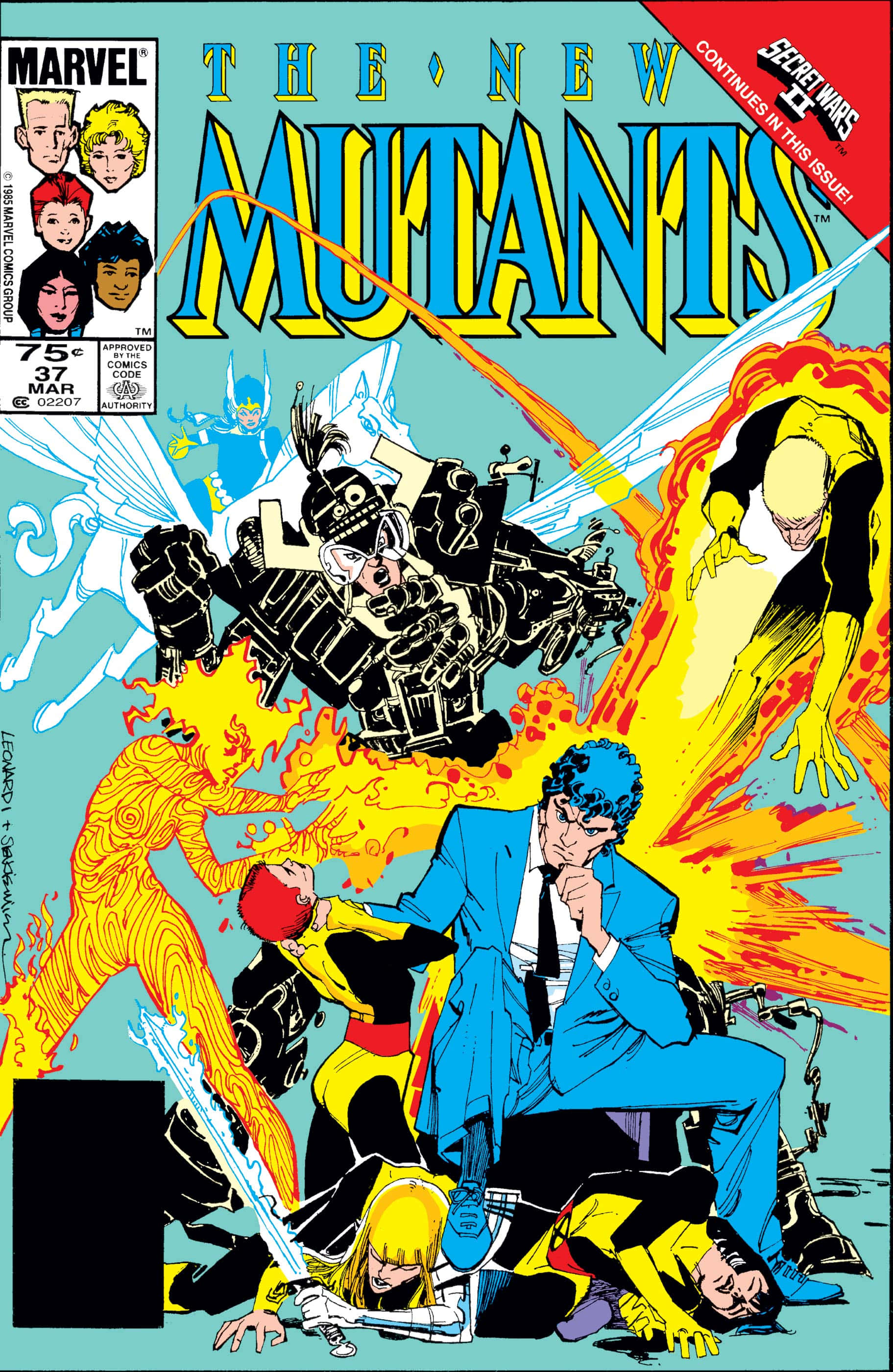 Mutants 桌布 壁紙 — 《新變種人》的動態漫畫書封面，變種人在充滿活力的藍色背景前擺出動作姿勢。