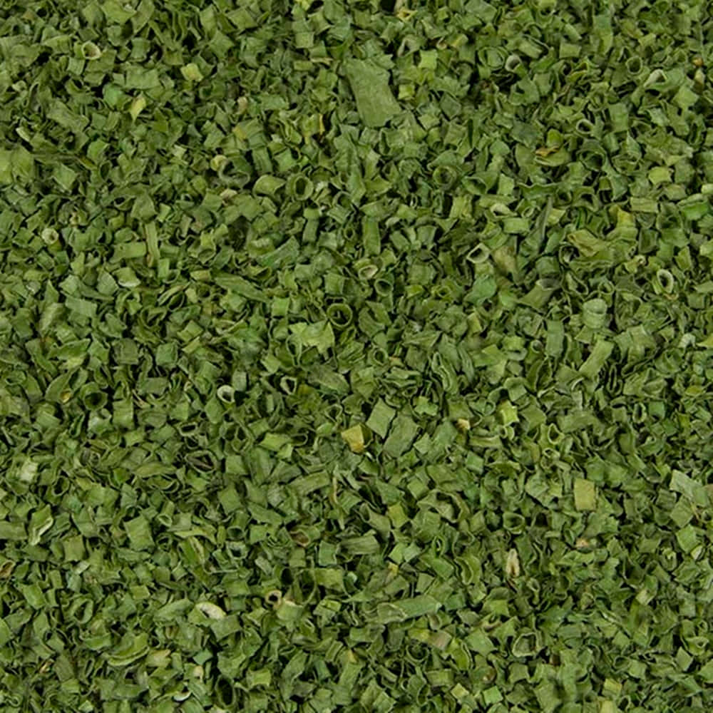 各種綠色色調的乾燥青蔥片。