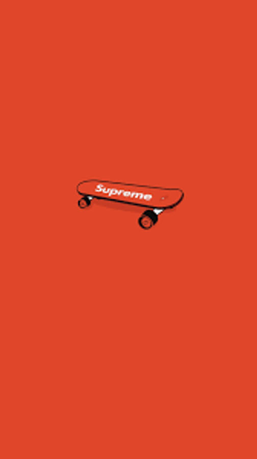 新鮮採摘橙色 Supreme 壁紙 — 一個極簡的紅色滑板，白色Supreme標誌居中在純橙色背景上。