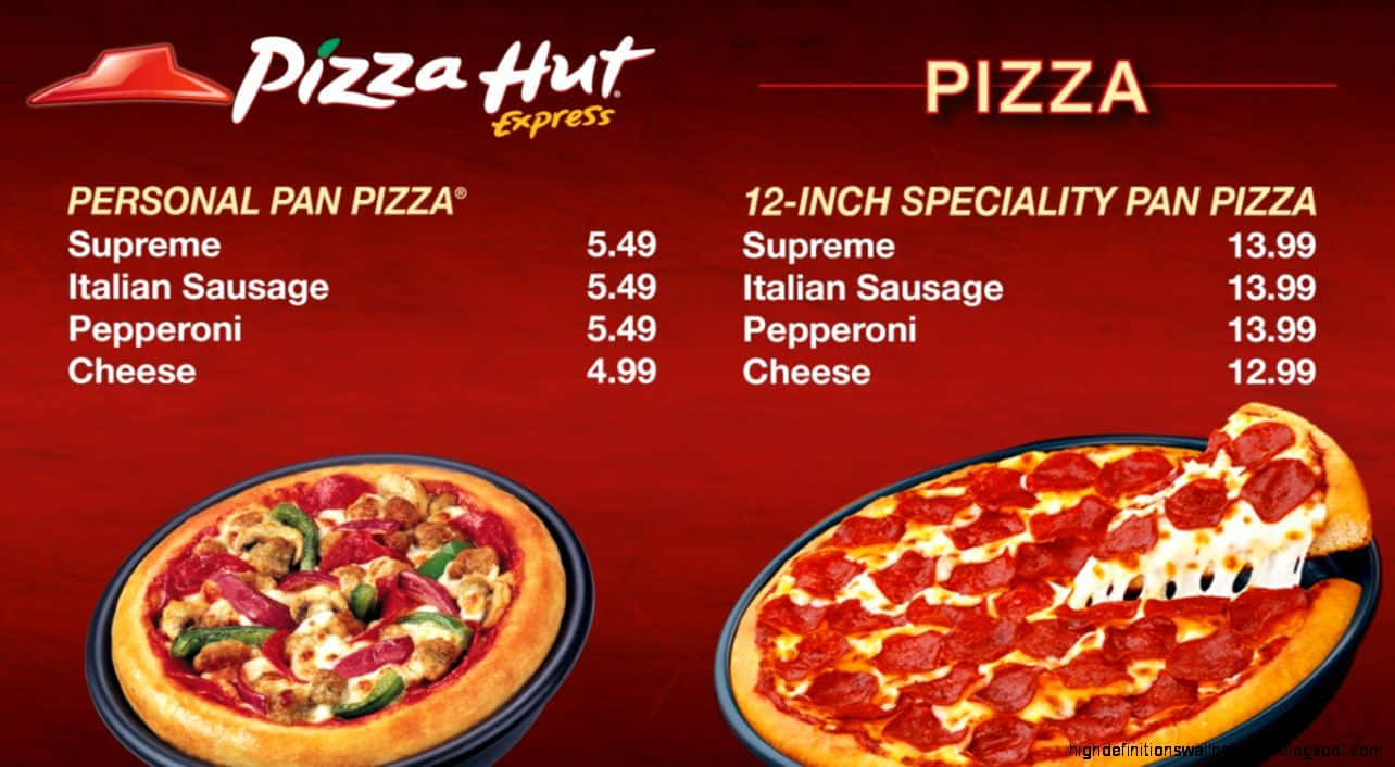 Pizza Hut Express菜單，展示個人和12吋平底鍋薄餅選項及價格。