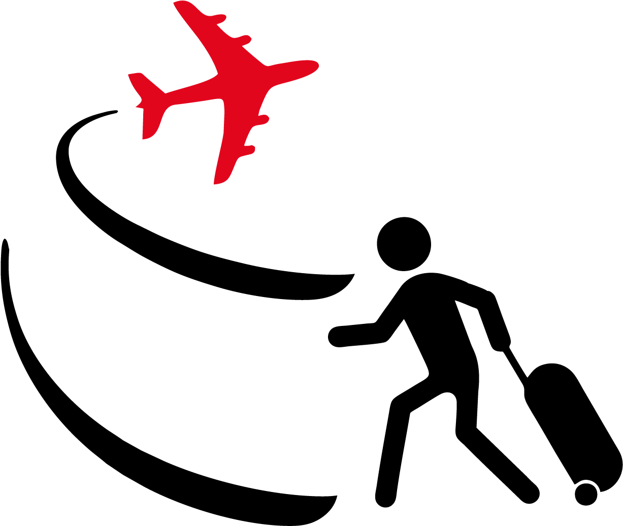 旅客追逐飛機圖標 壁紙 — 一架大膽的紅色飛機剪影在純黑背景上翱翔。