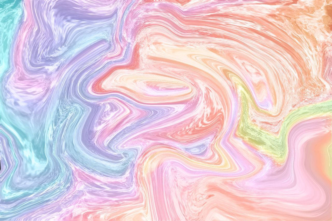 旋渦塗鴉藝術 Mac 壁紙 — 充滿活力的旋轉柔和色彩在流暢的有機圖案中融合，營造出夢幻般的抽象構圖。