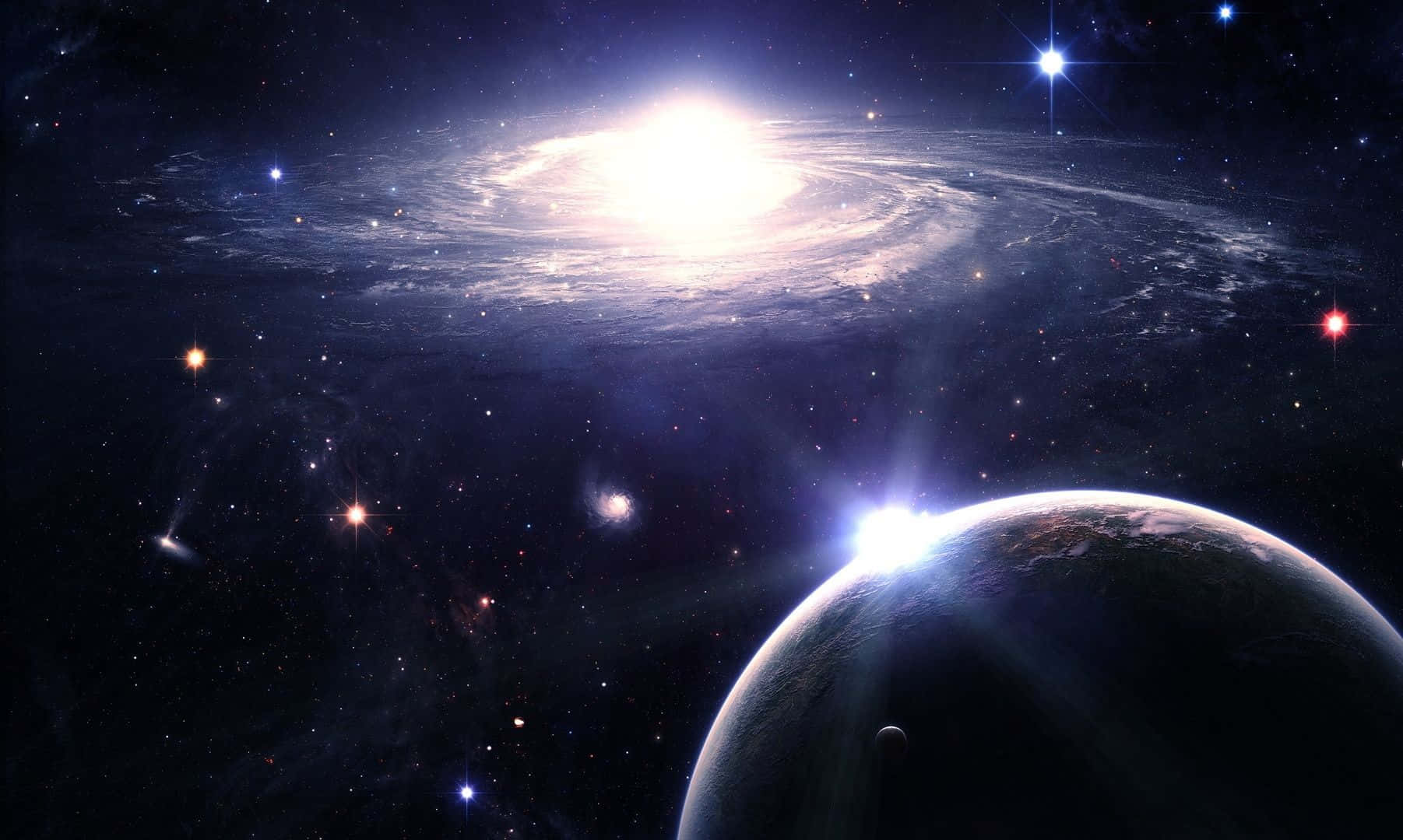 行星與發光星系和深空中的星星