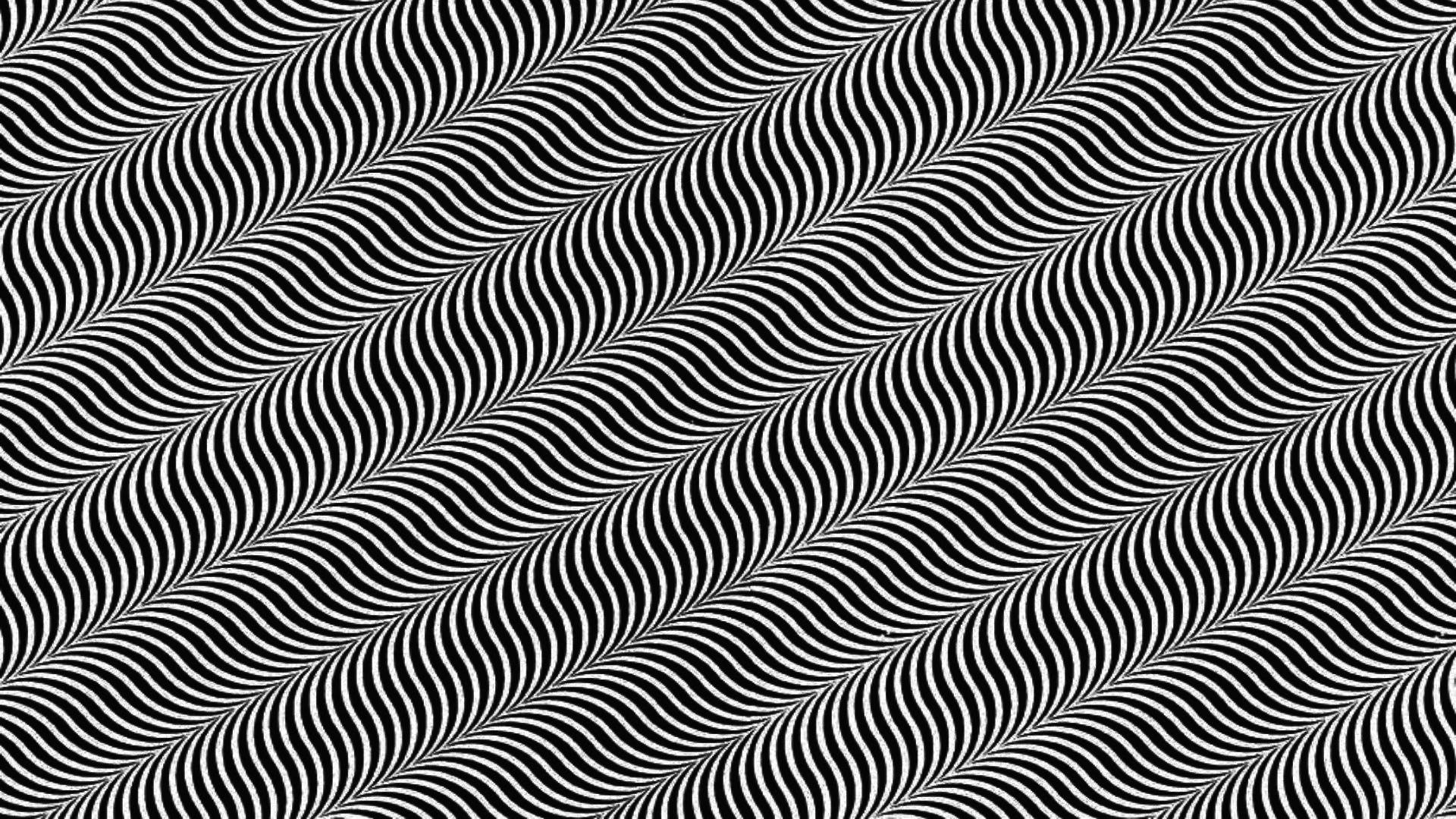 旋轉線條幻覺 壁紙 — 重複波浪條紋的黑白圖案營造出迷人的視錯覺效果。