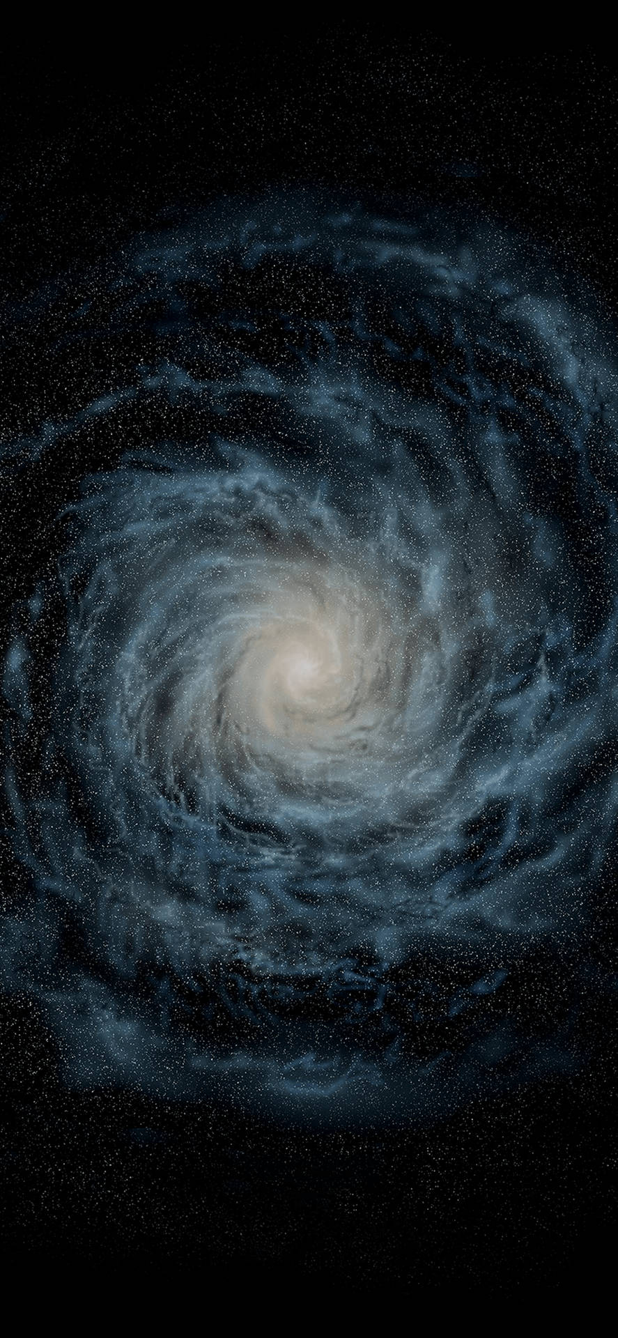 一個螺旋星系，帶有藍色旋臂和明亮的核心，以星空黑色背景為襯托。