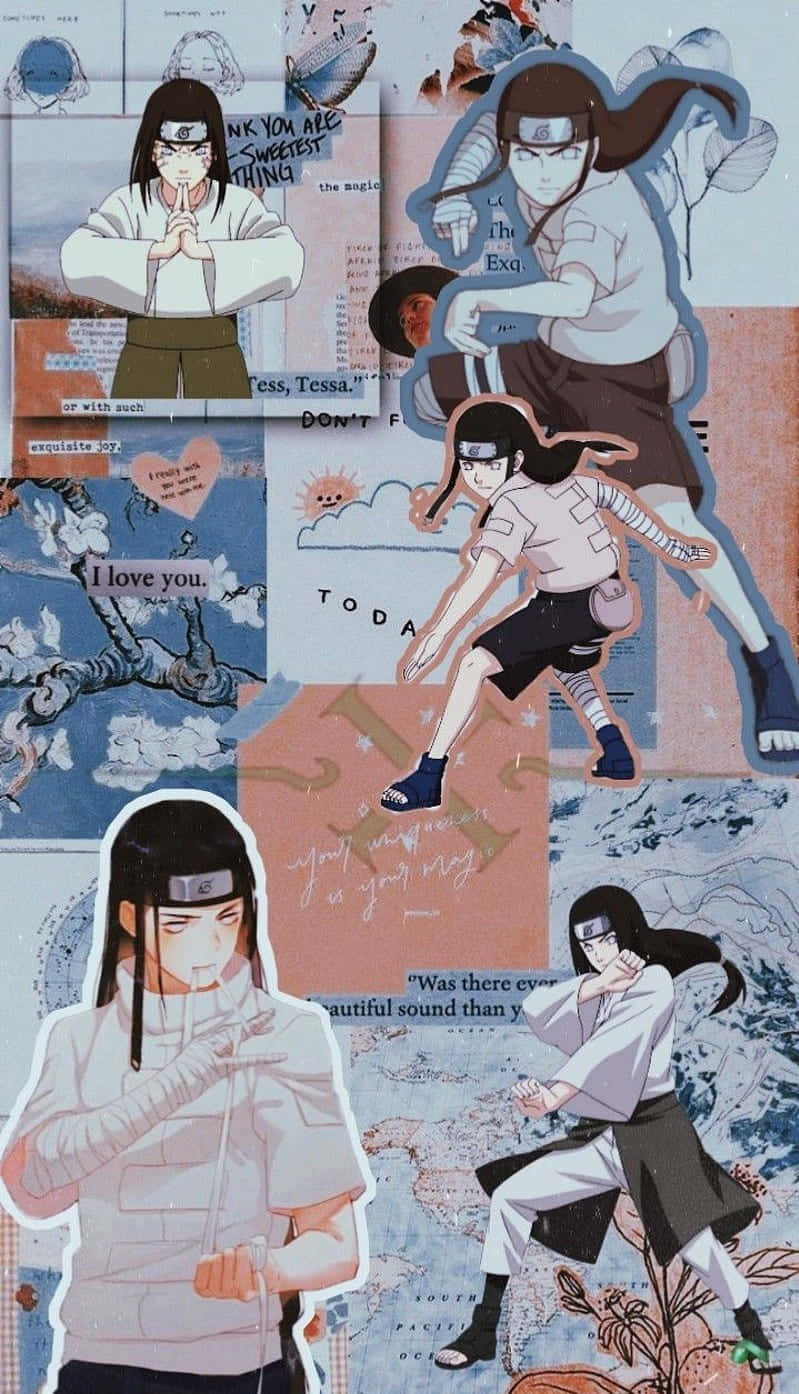 帶有手寫語錄和花卉設計的動漫角色拼貼畫。