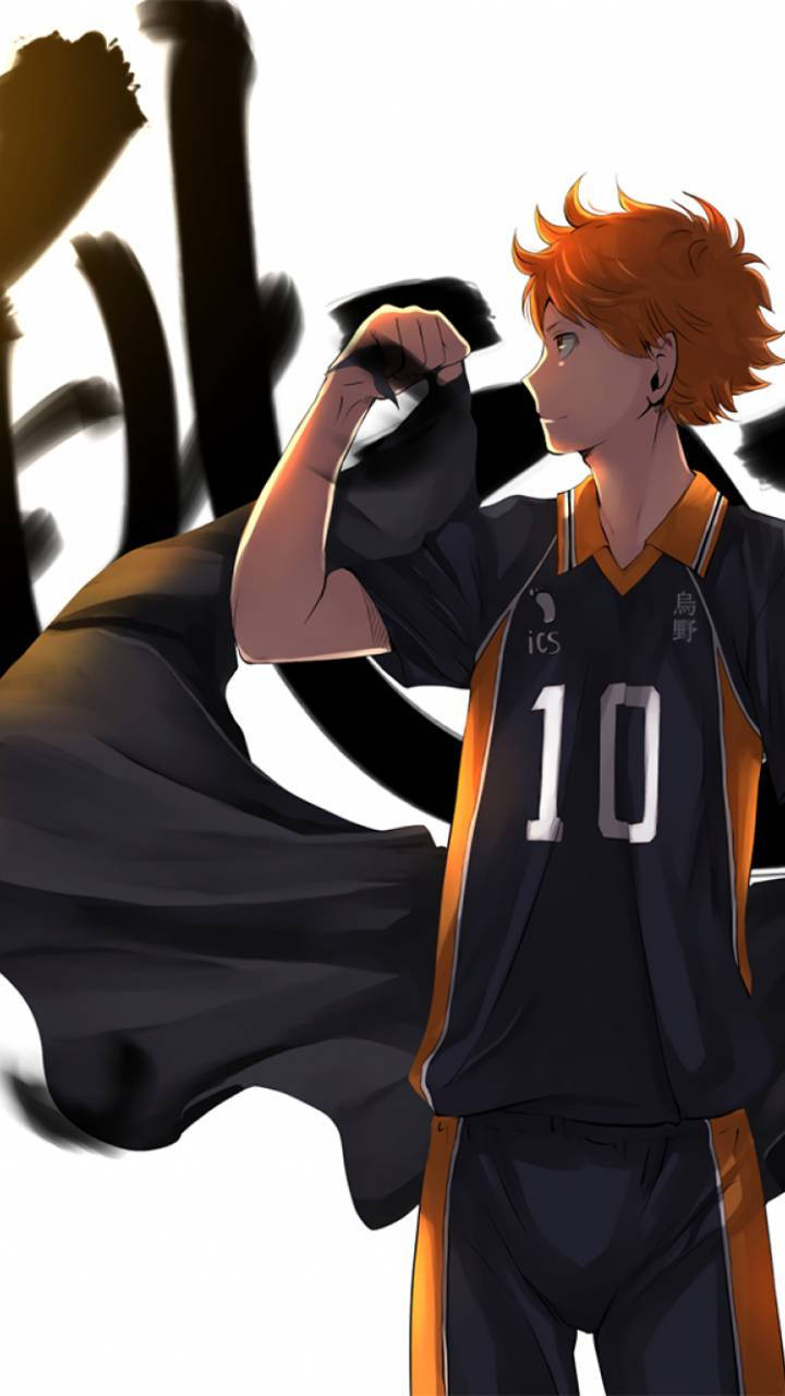動漫男孩穿著排球服，在粗獷的筆觸背景下彎曲手臂。