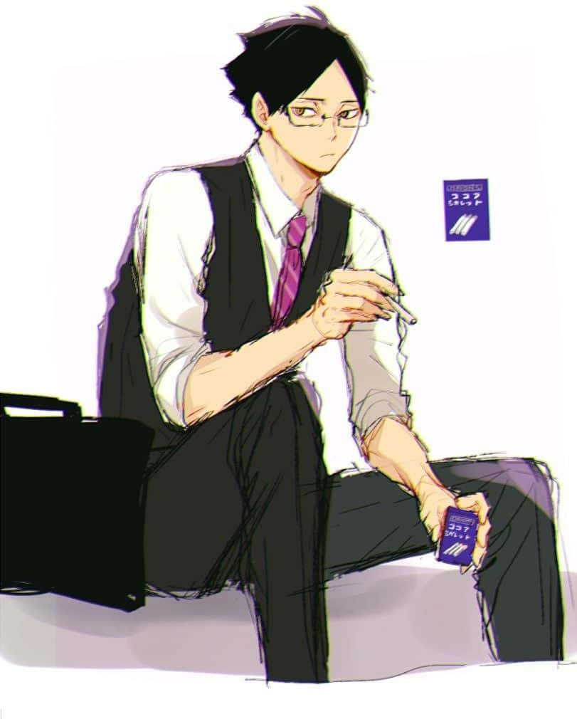 動畫男子西裝手持香煙和煙包