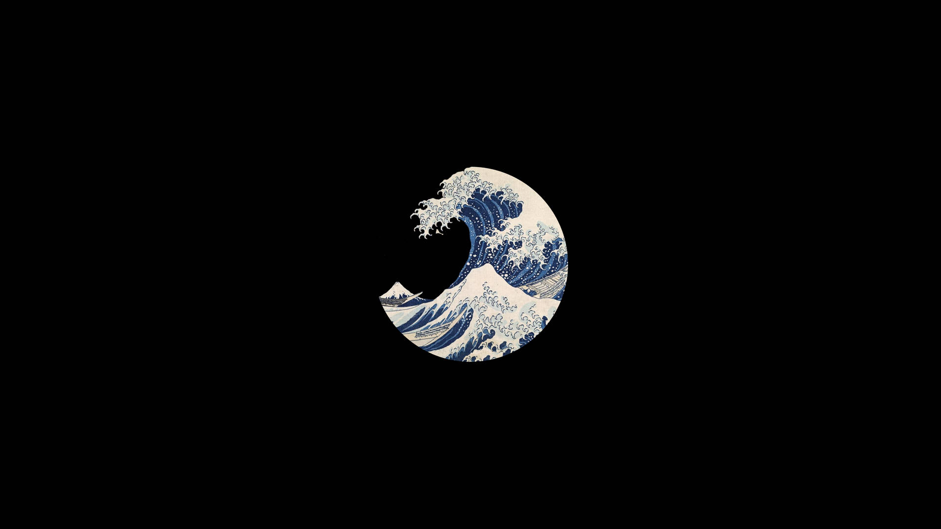 神奈川沖浪裏插圖，藍白配色，黑色背景