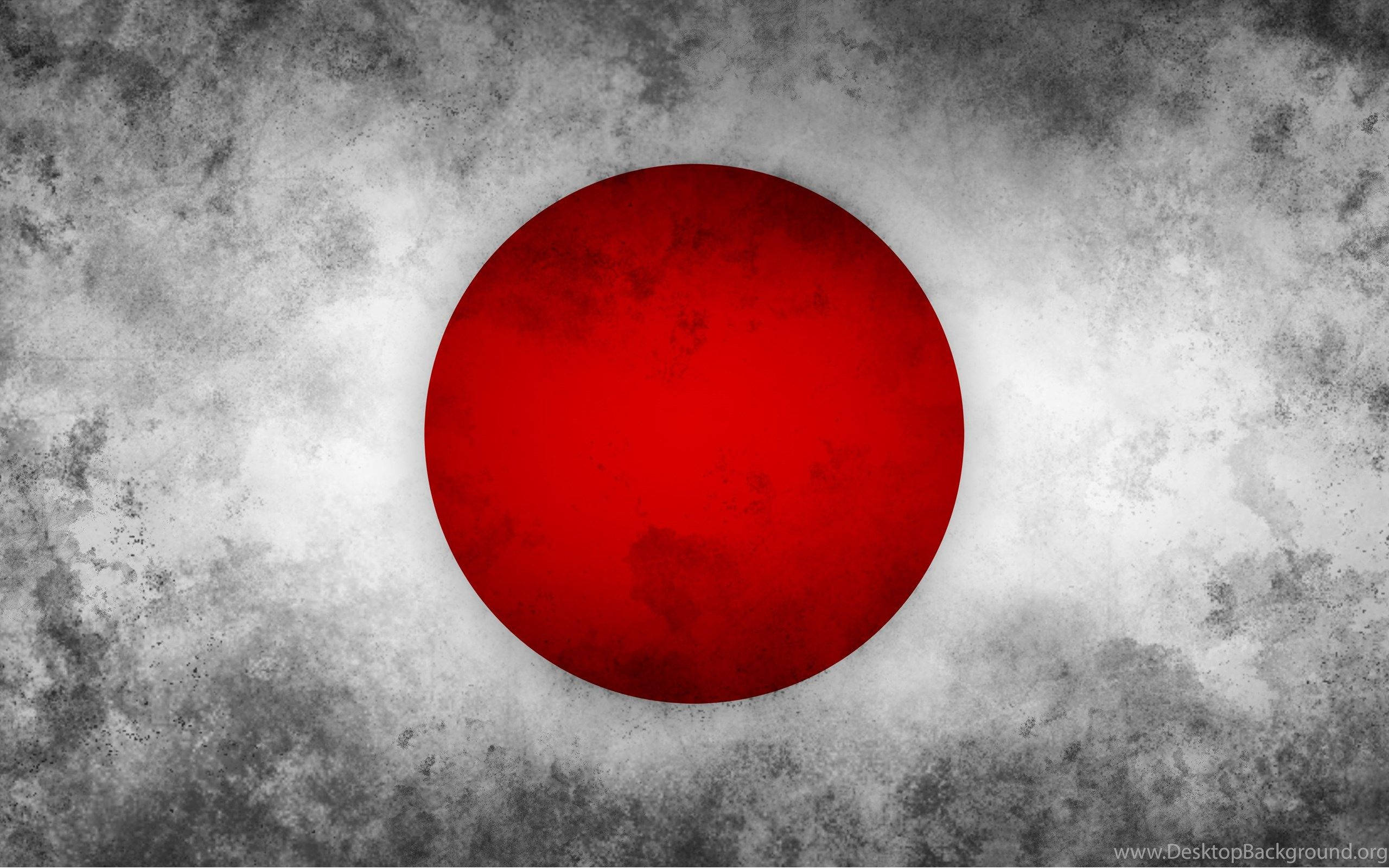 日本國旗龐克風背景 壁紙 — 一個大膽的紅色圓圈，位於風化的灰色和白色紋理背景中央。