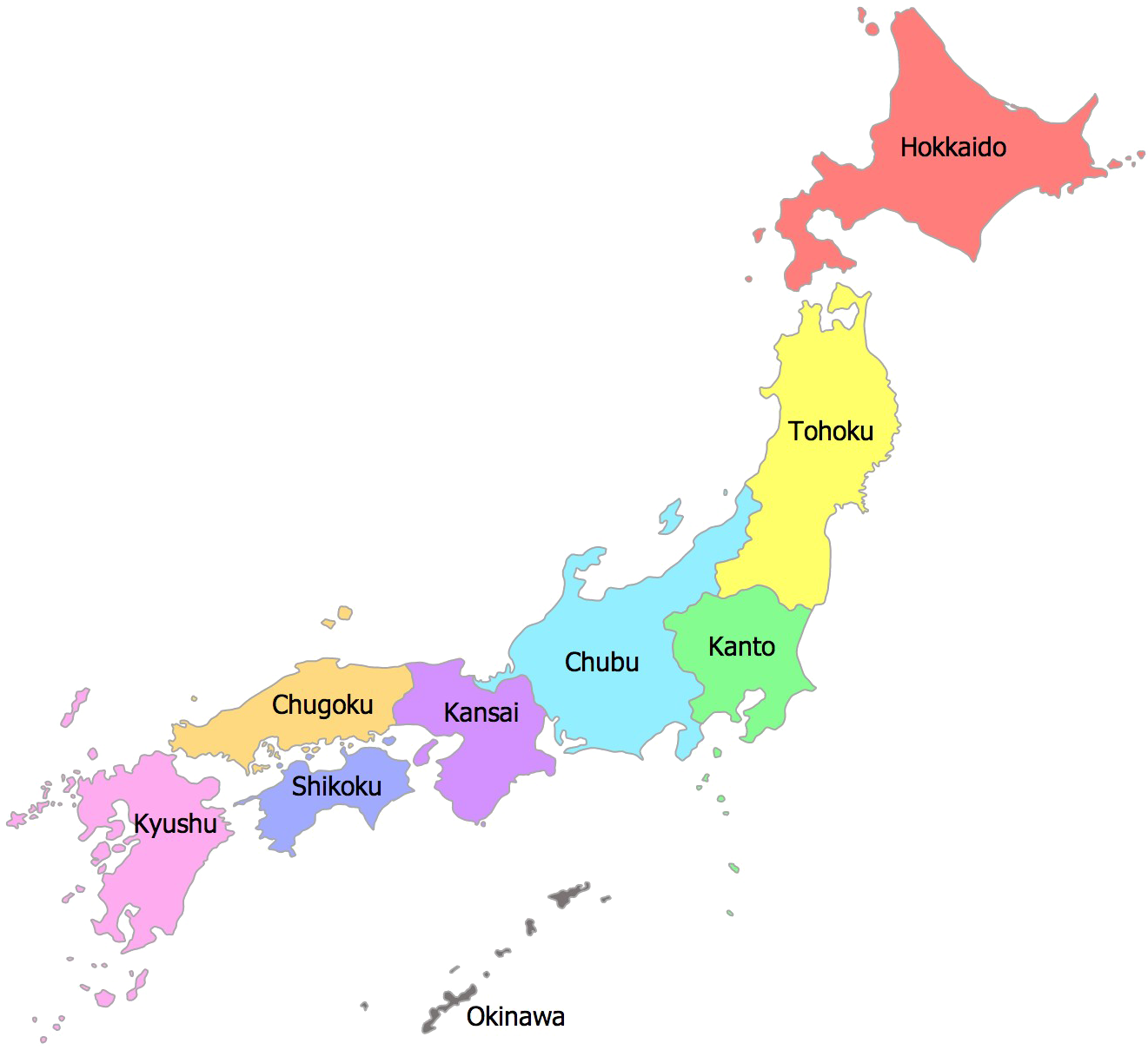 日本地區彩色地圖 壁紙