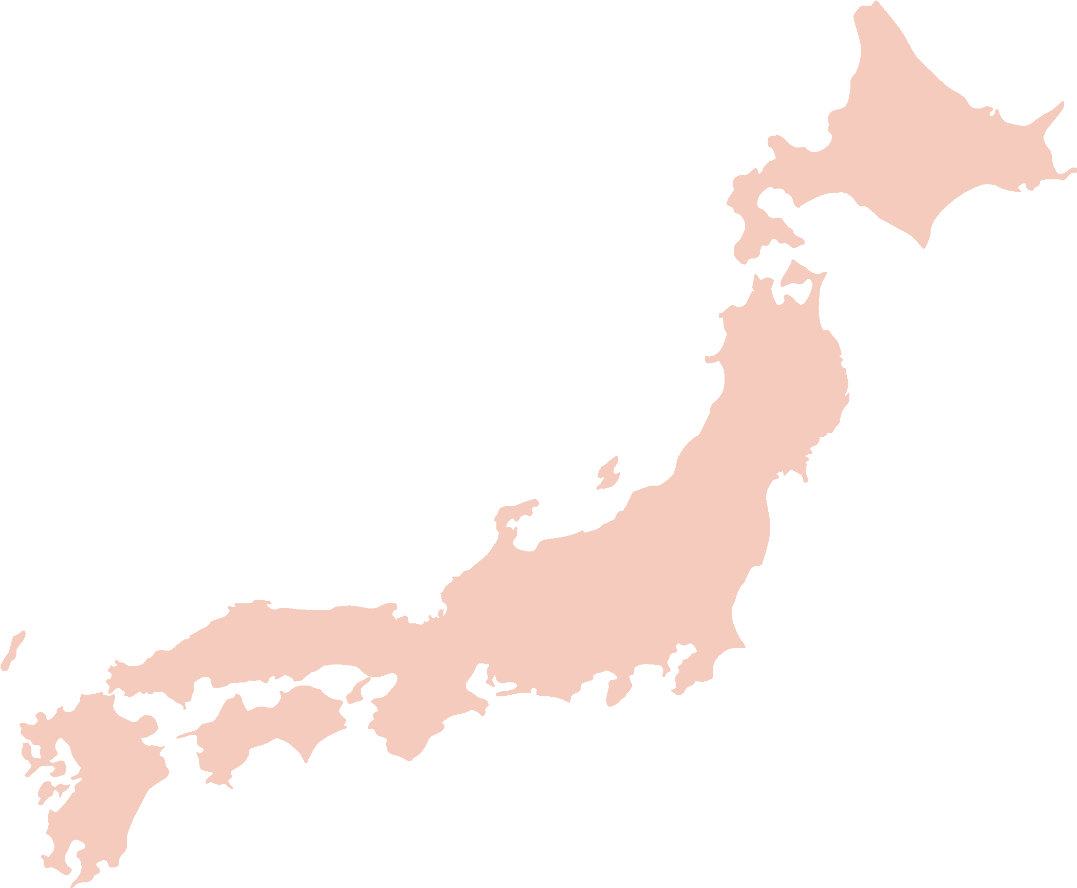 日本地圖－大阪高亮顯示 壁紙 — 在純黑背景上，一個極簡風格的蜜桃色日本地圖剪影。