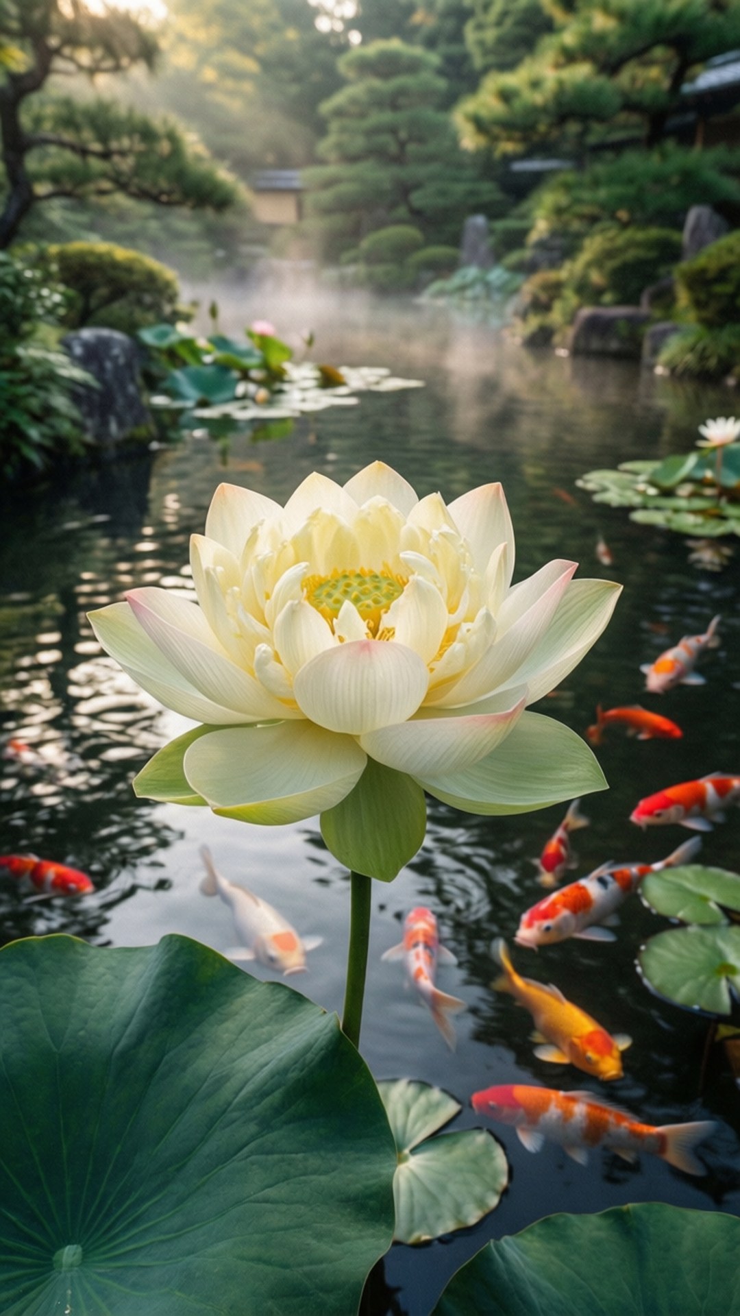 日本庭園蓮花 壁紙