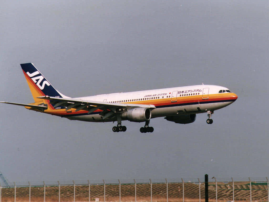 日本航空系統飛機離機 壁紙 — 日本航空系統的空中巴士A330以經典塗裝在暗淡的灰色天空下降落。
