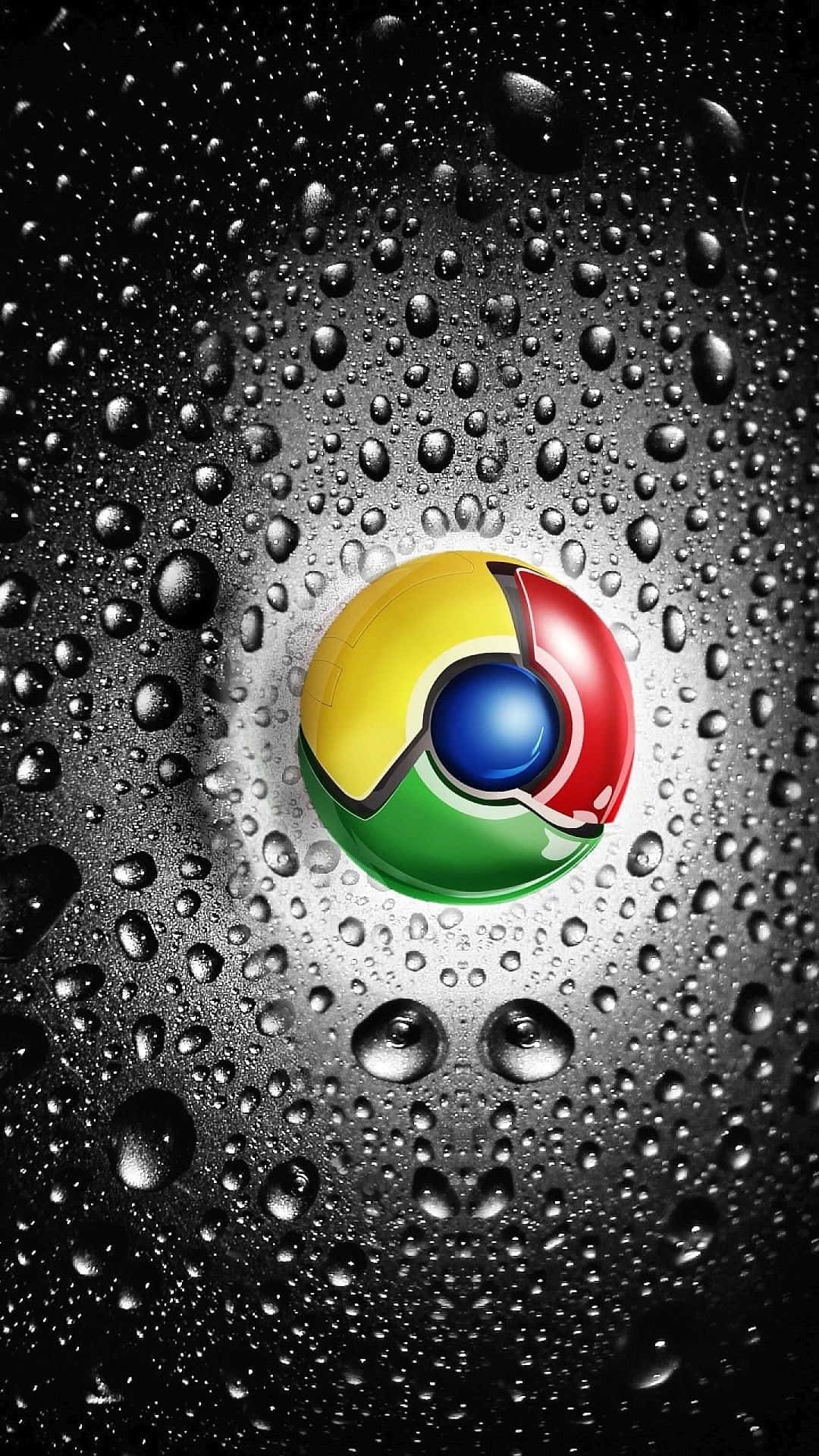 透過濺滿雨水的玻璃看到的 Chrome 瀏覽器標誌，帶有明亮的高光。 — Google Chrome GIF 壁紙