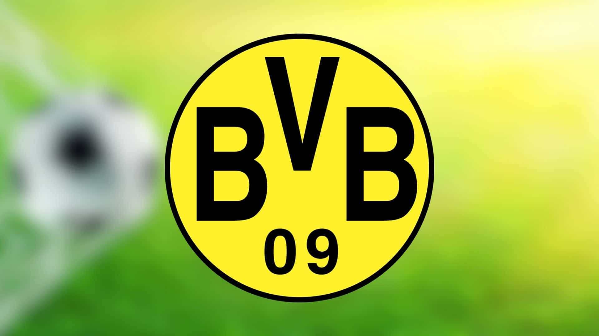 BVB 09足球會標誌在模糊的草地上，附有足球。