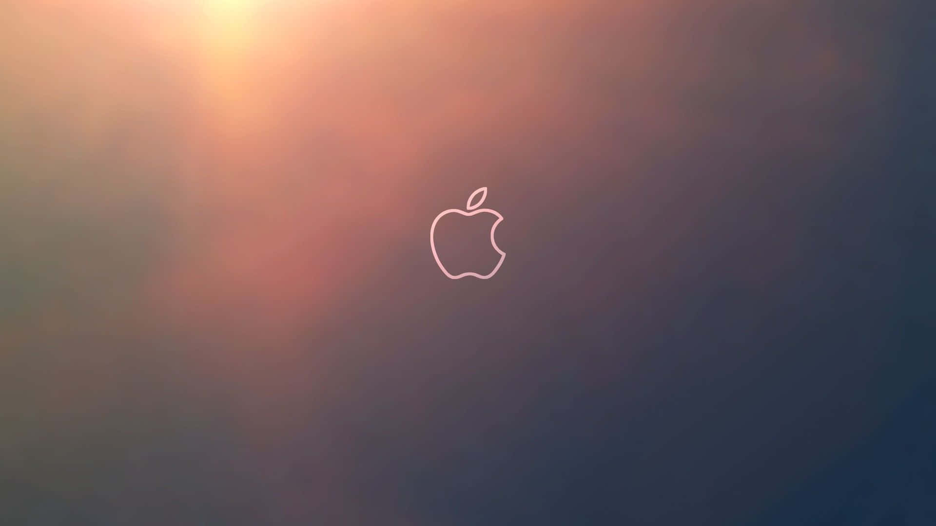 Apple標誌在日落漸變背景上發光。