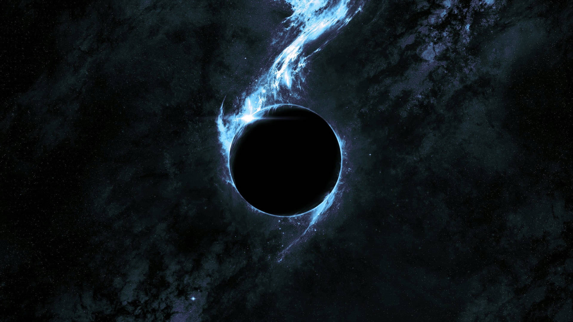 深空星雲中帶有藍色發光物質的黑洞