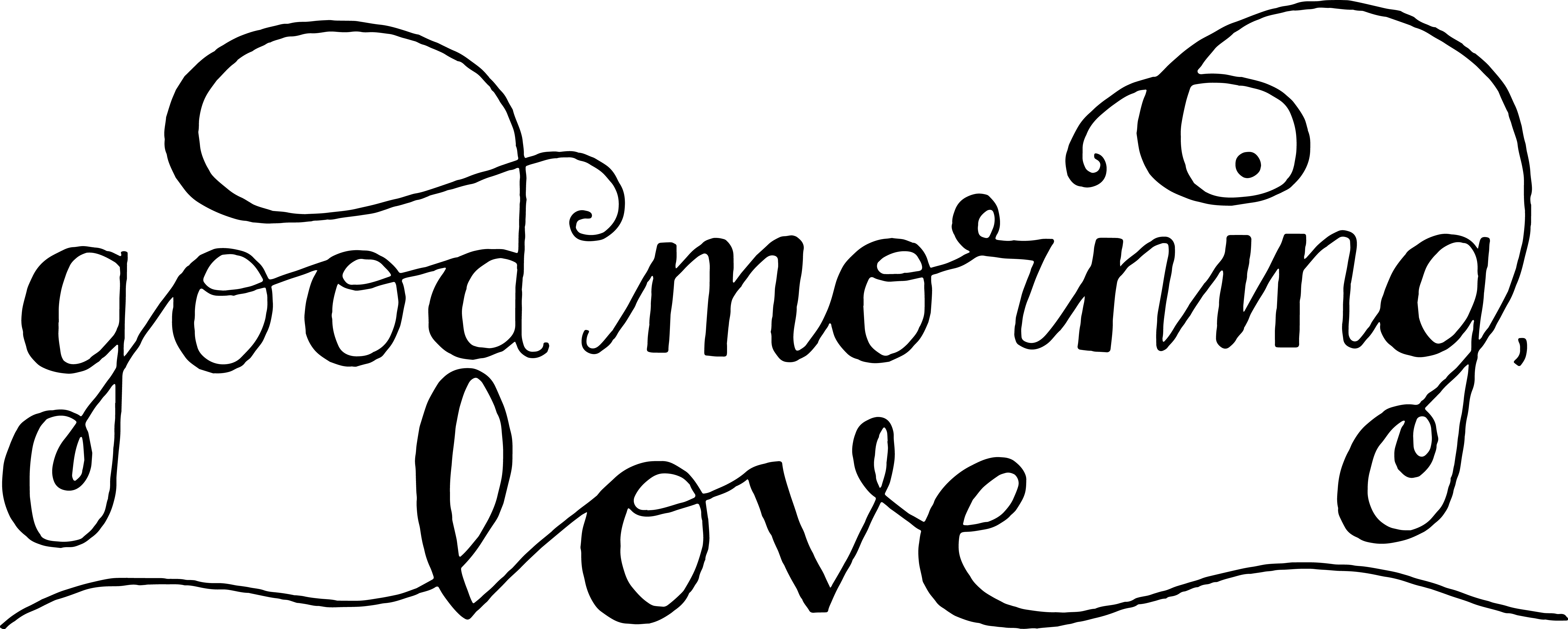 早安愛意書法 壁紙 — 優雅的黑色書法文字在乾淨的白色背景上寫著「早安，親愛的」，帶有流暢的漩渦。