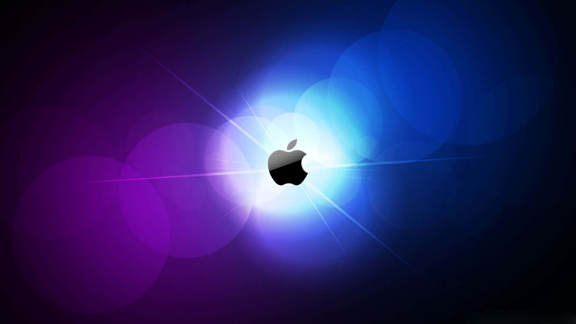 深色背景上帶有鮮豔藍色和紫色鏡頭光暈的Apple標誌。