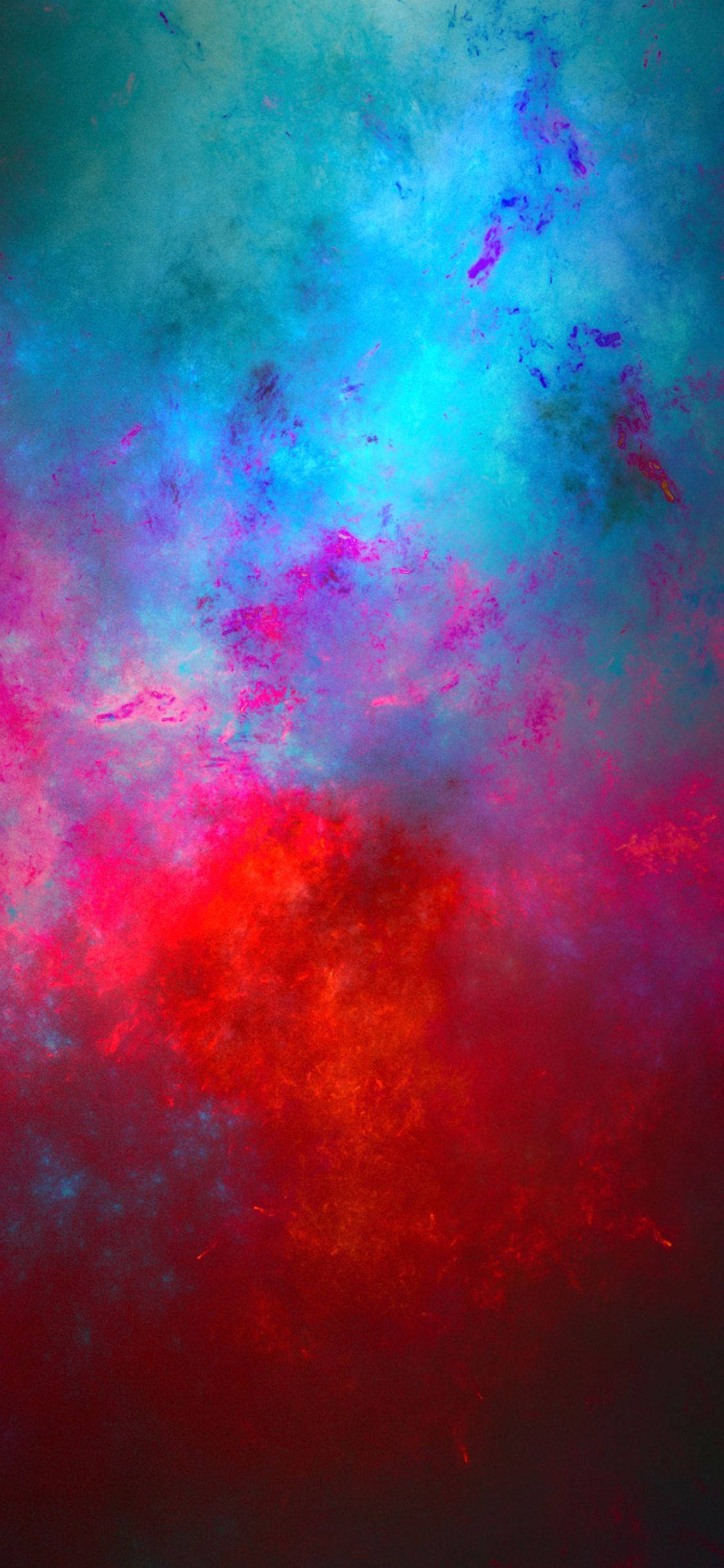 明亮多彩的 iPhone 紅藍爆裂壁紙 壁紙 — 充滿活力的宇宙星雲漩渦，呈現電光藍、粉紅和火紅色，在動態抽象空間中。