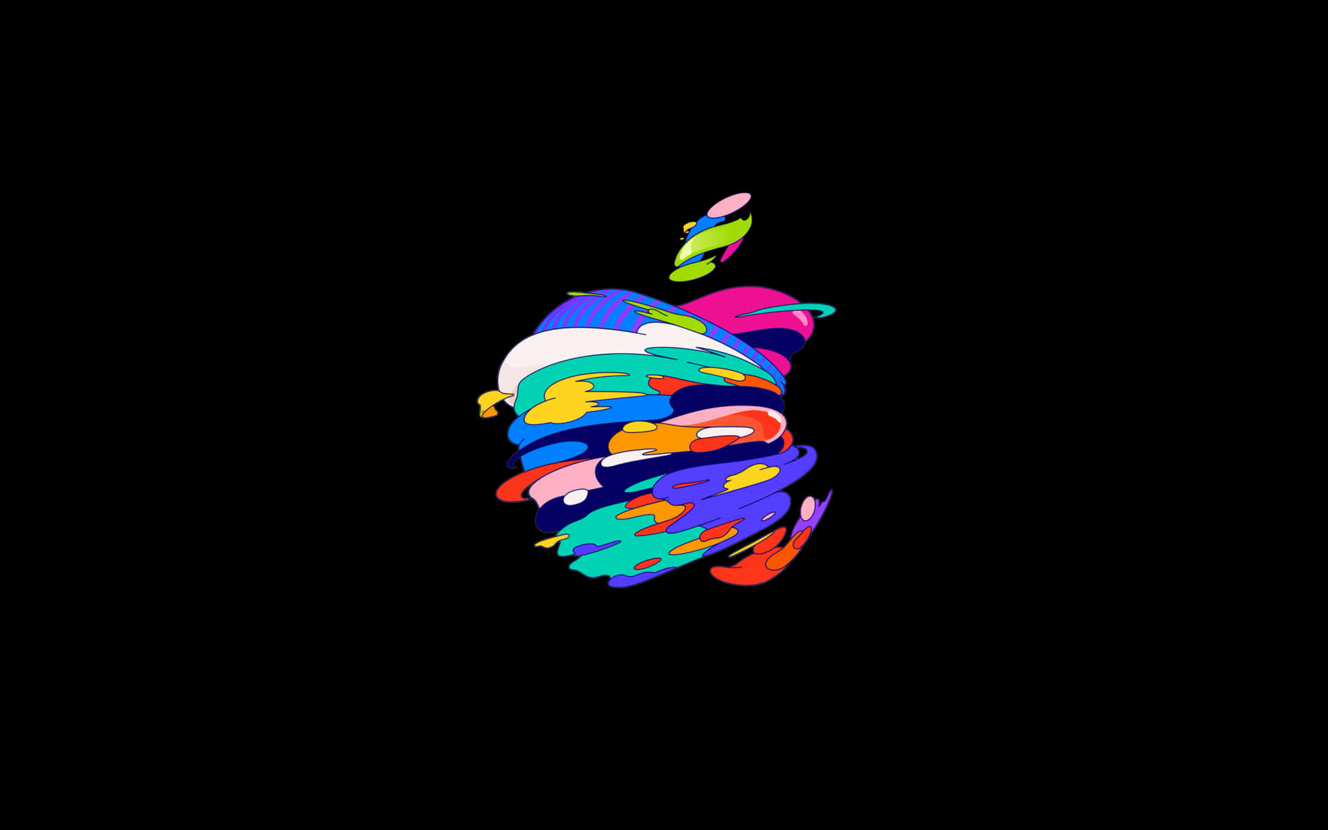 充滿活力的抽象Apple標誌在黑色背景上以霓虹色彩旋轉