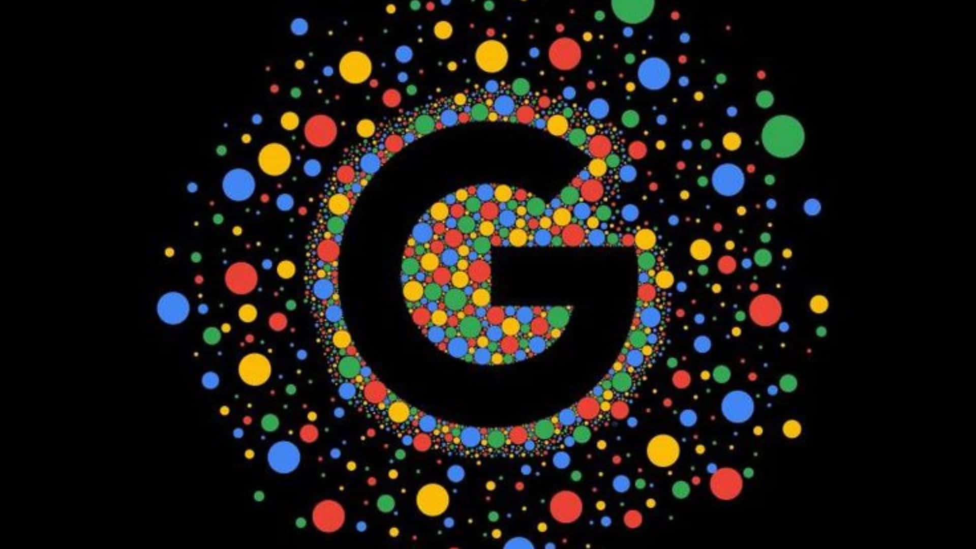 明亮奪目高畫質 AMOLED 背景 壁紙 — 一個大膽的黑色字母G，充滿彩色圓點，在深色背景上向外輻射。