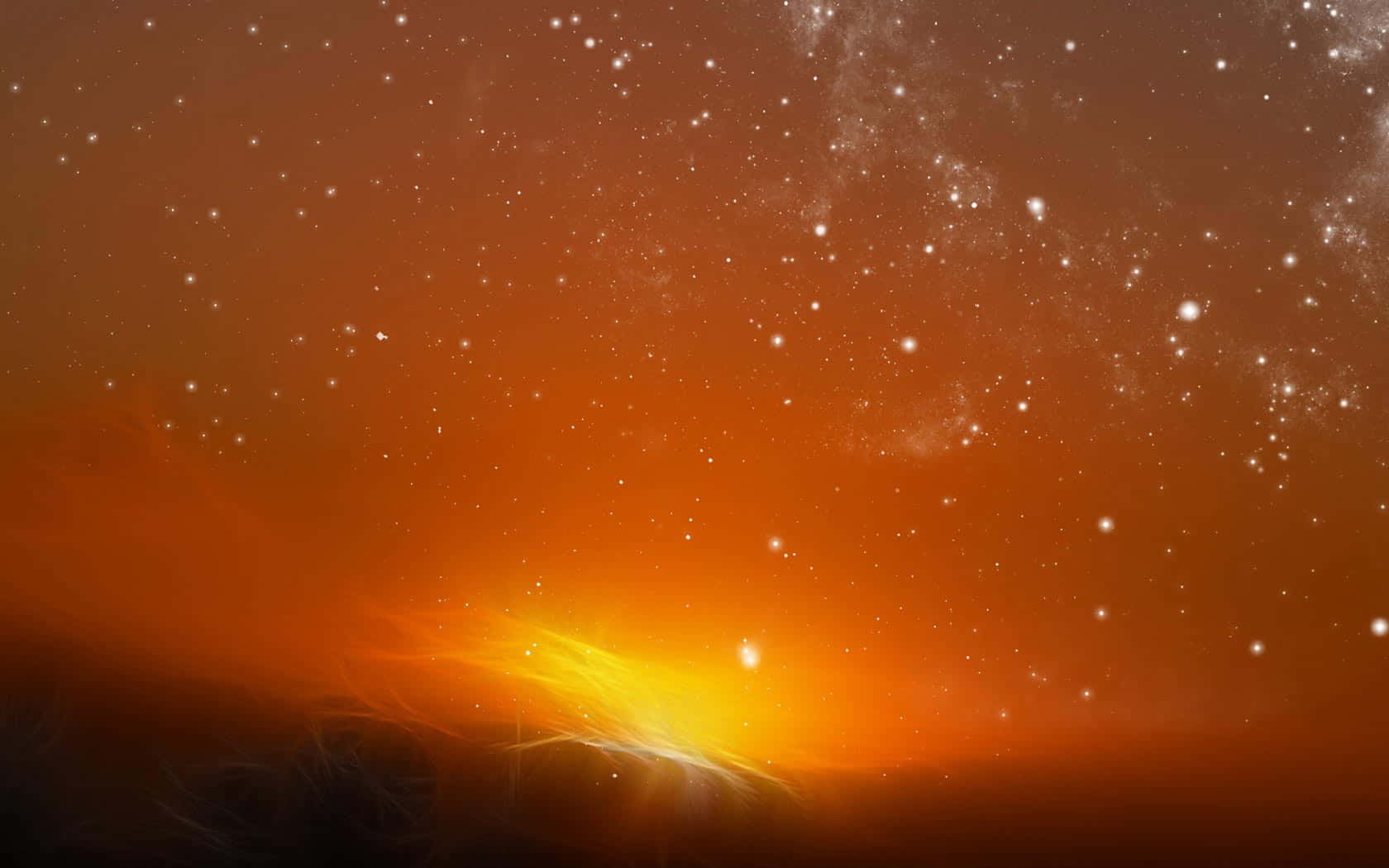 在深空中與星星一起發光的熾熱橙色星雲
