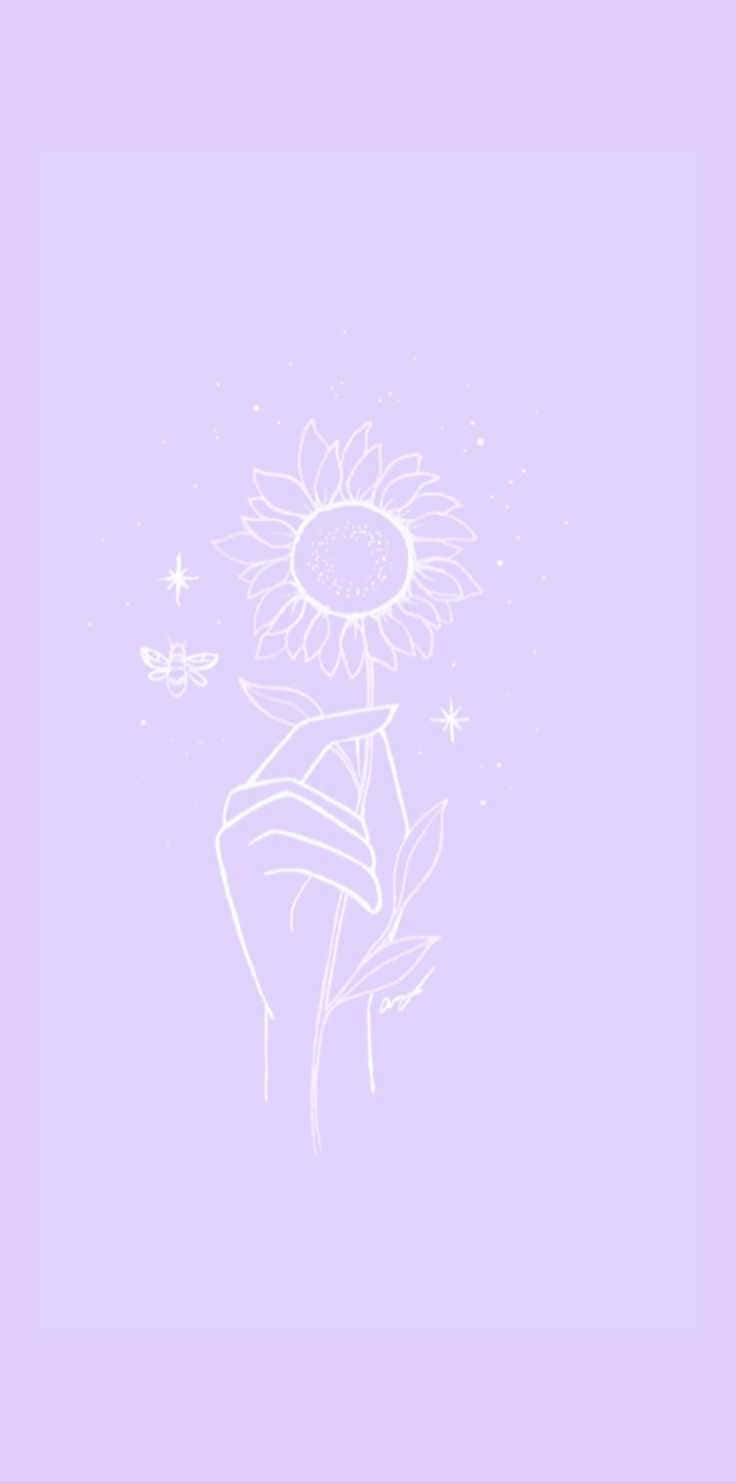 手拿向日葵、蝴蝶和星星在薰衣草背景上