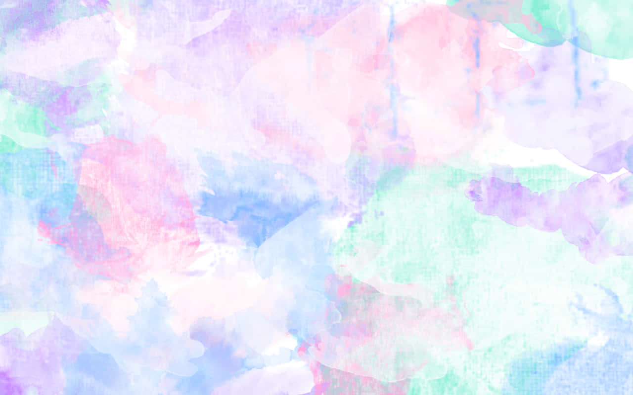 明亮的 Pastel Kawaii 筆電，色彩繽紛惹人愛 壁紙 — 柔和嘅粉彩水彩洗滌將夢幻嘅粉紅色、紫色同薄荷綠色融合喺有紋理嘅畫布上。