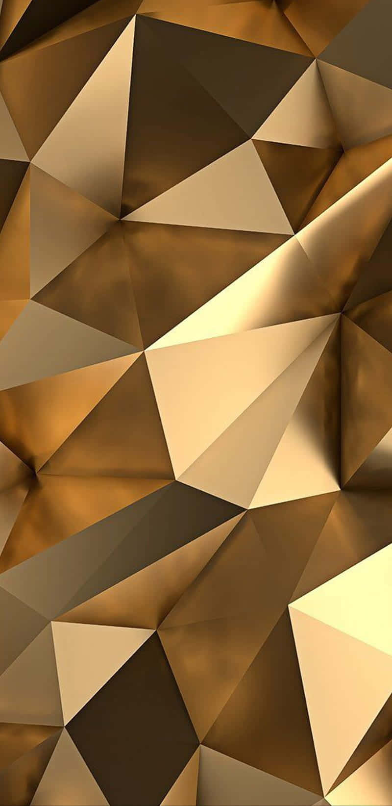 明亮閃耀的金屬金色牆紙 壁紙 — 一個由金色和青銅色三角形交織而成的動態抽象圖案，帶有銳利的陰影和高光。